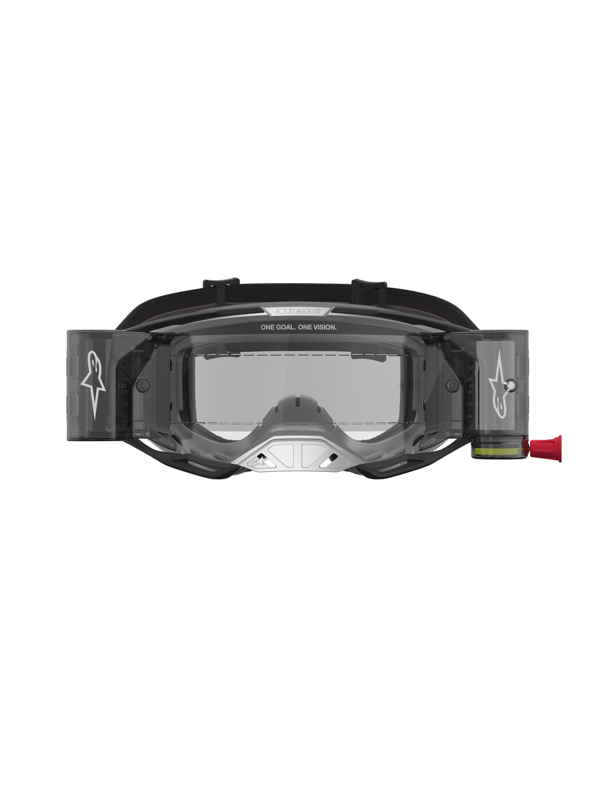 Alpinestars Maschere Vision 8 Amber Roll Off, maschere da motocross con sistema roll-off, lente trasparente, nero e argento