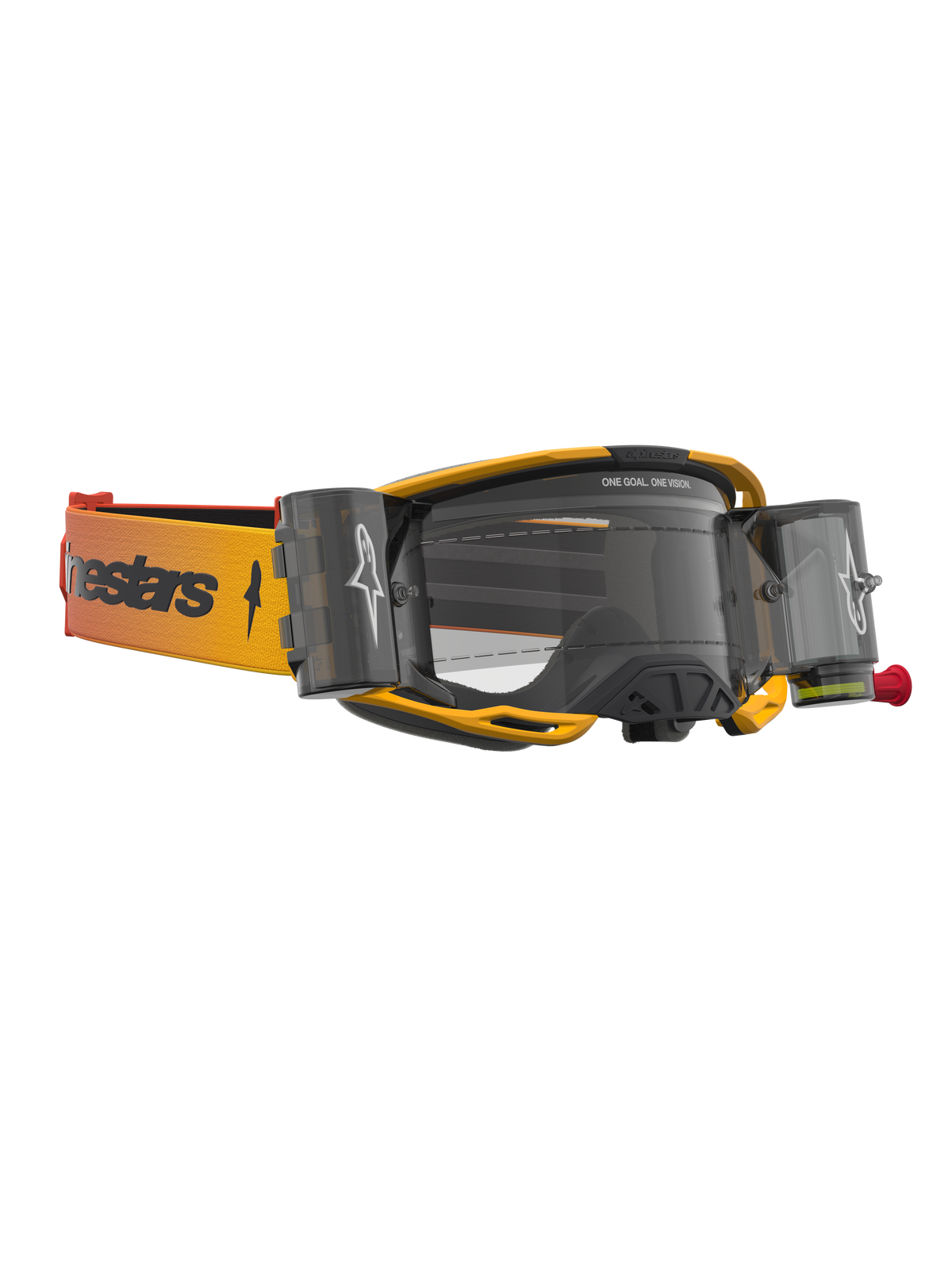 Alpinestars Maschere Vision 8 Amber Roll Off, maschere motocross gialle e nere con lente chiara e sistema roll off.