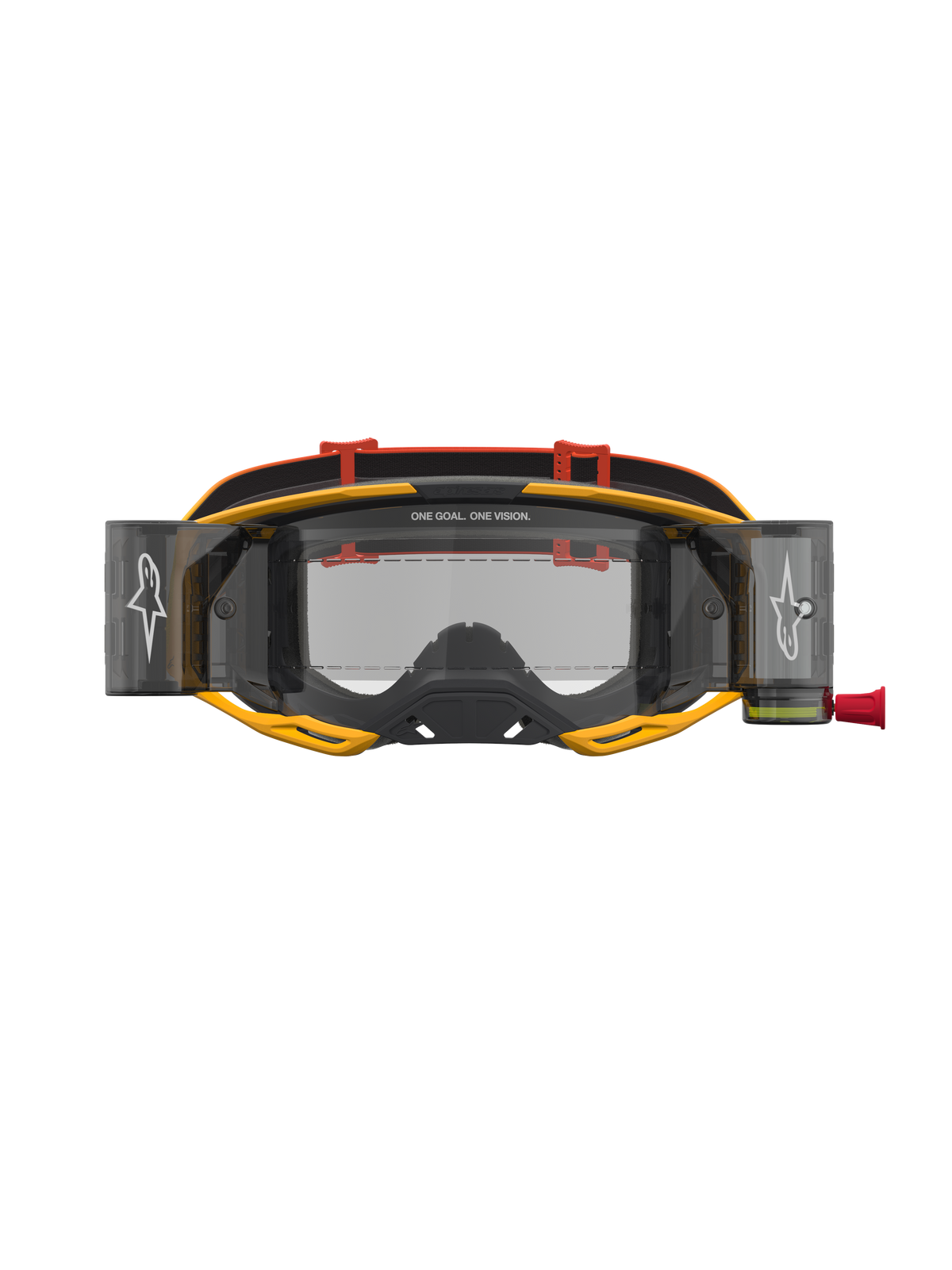 Alpinestars maschere Vision 8 Amber Roll Off, maschere da motocross unisex, giallo e rosso, con lente trasparente e sistema roll-off integrato per visibilità off-road