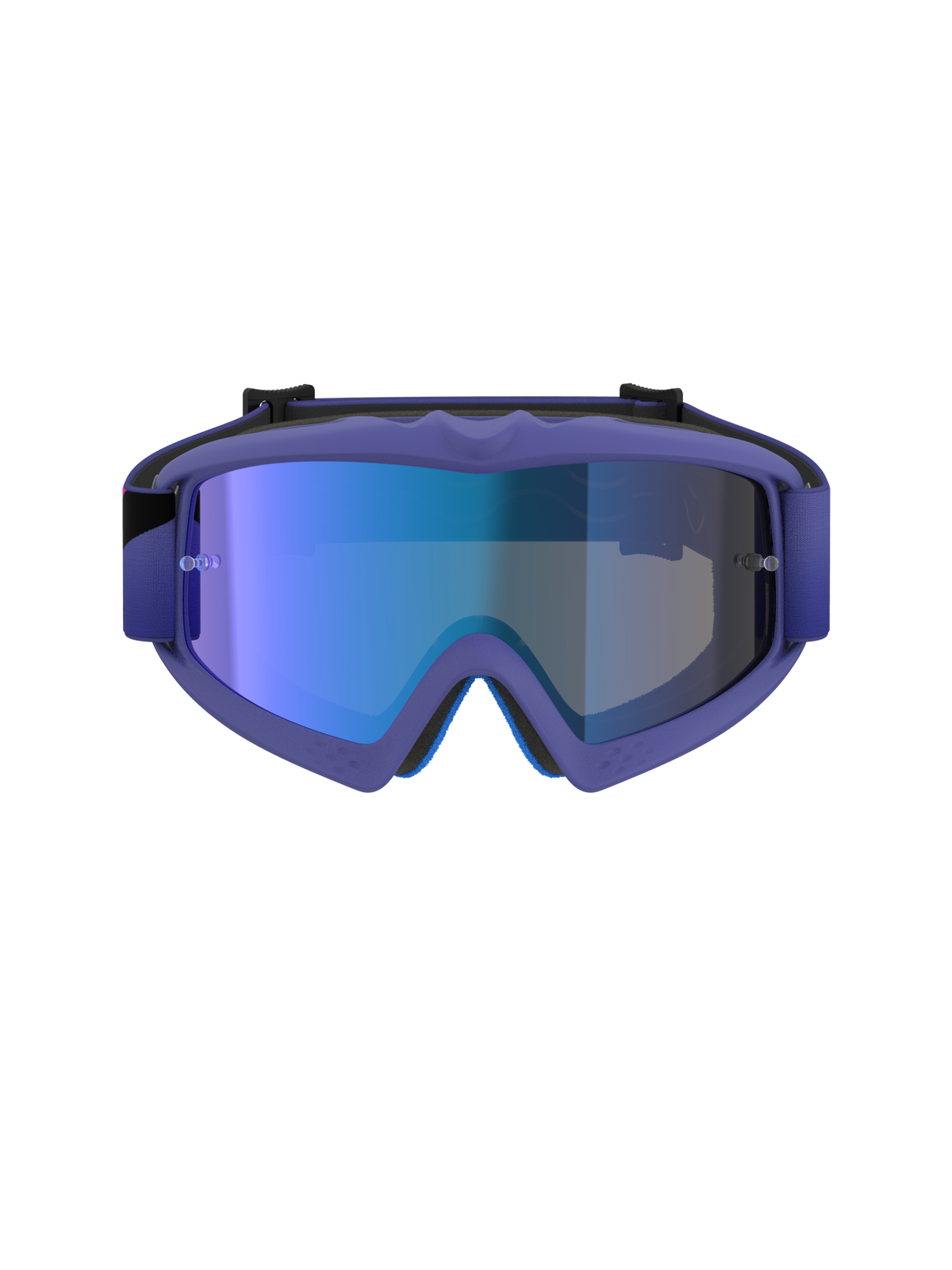 Alpinestars Vision Youth Corp Goggles, maschera da motocross, montatura viola e rosa fluo con lente Mirror Blue, protezione oculare off-road specifica per ragazzi, vista frontale che mostra la montatura A-FLEX e la schiuma facciale multistrato