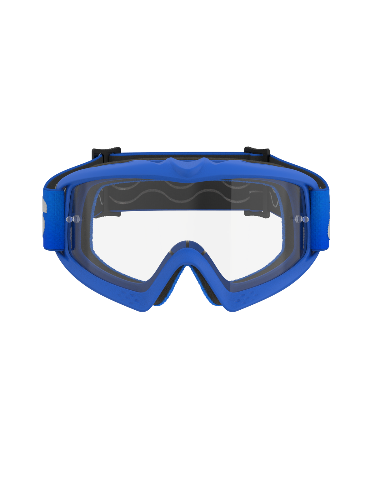 Alpinestars Vision Youth Blaze Goggles, occhiali da motocross per ragazzi, montatura blu con lente trasparente, dotati di telaio flessibile blu A-FLEX, lente in policarbonato antiappannamento con supporti per tear-off e fascia intrecciata blu coordinata, progettati per giovani piloti e gare fuoristrada