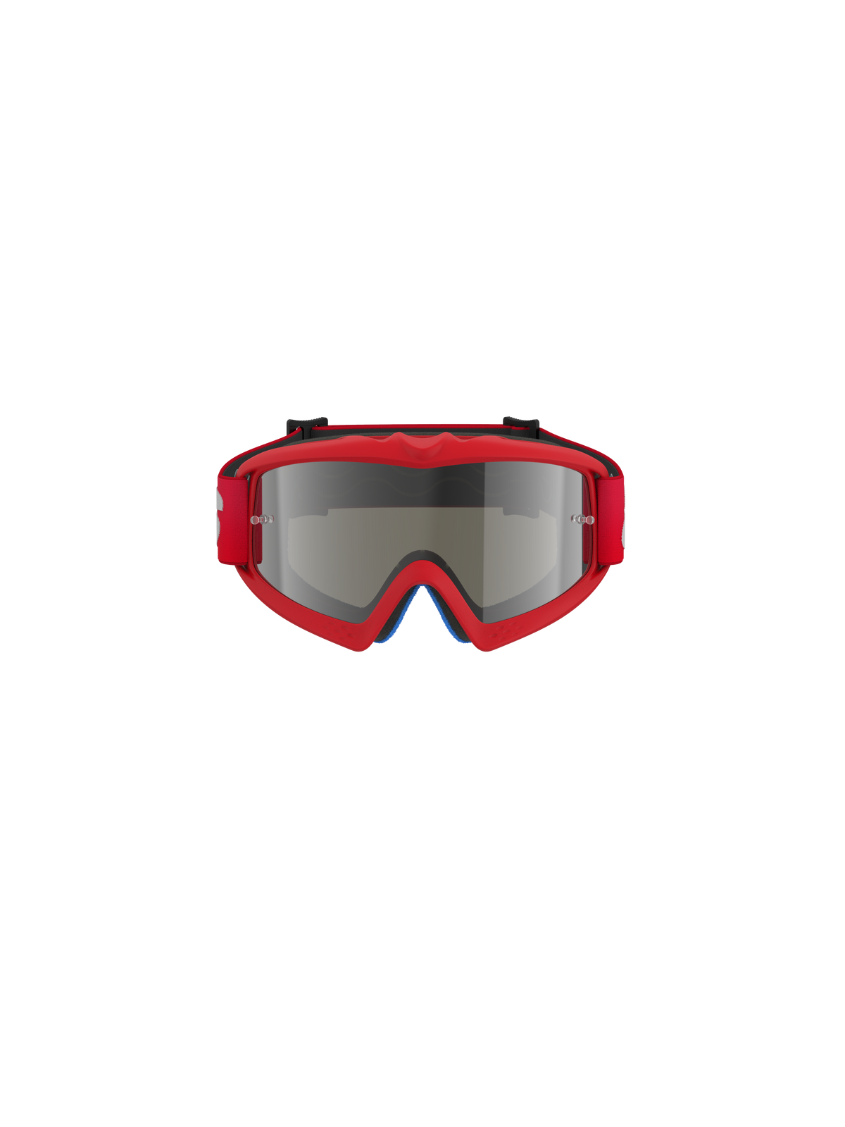 Alpinestars Vision Youth Blaze Goggles, occhiali da motocross, rosso e argento specchiato, vista frontale, con montatura in uretano rosso vivace e cinturino rosso, progettati per giovani piloti con lente specchiata