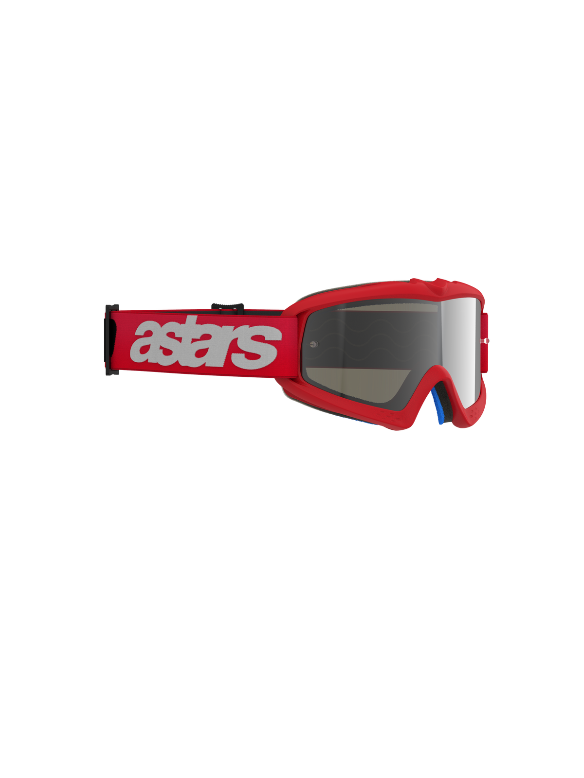 Alpinestars Vision Youth Blaze Goggles, maschera da motocross, rosso con lente a specchio argento, fascia elastica rossa con marchio astars bianco, montatura compatta in uretano per giovani piloti, protezione oculare per corse fuoristrada