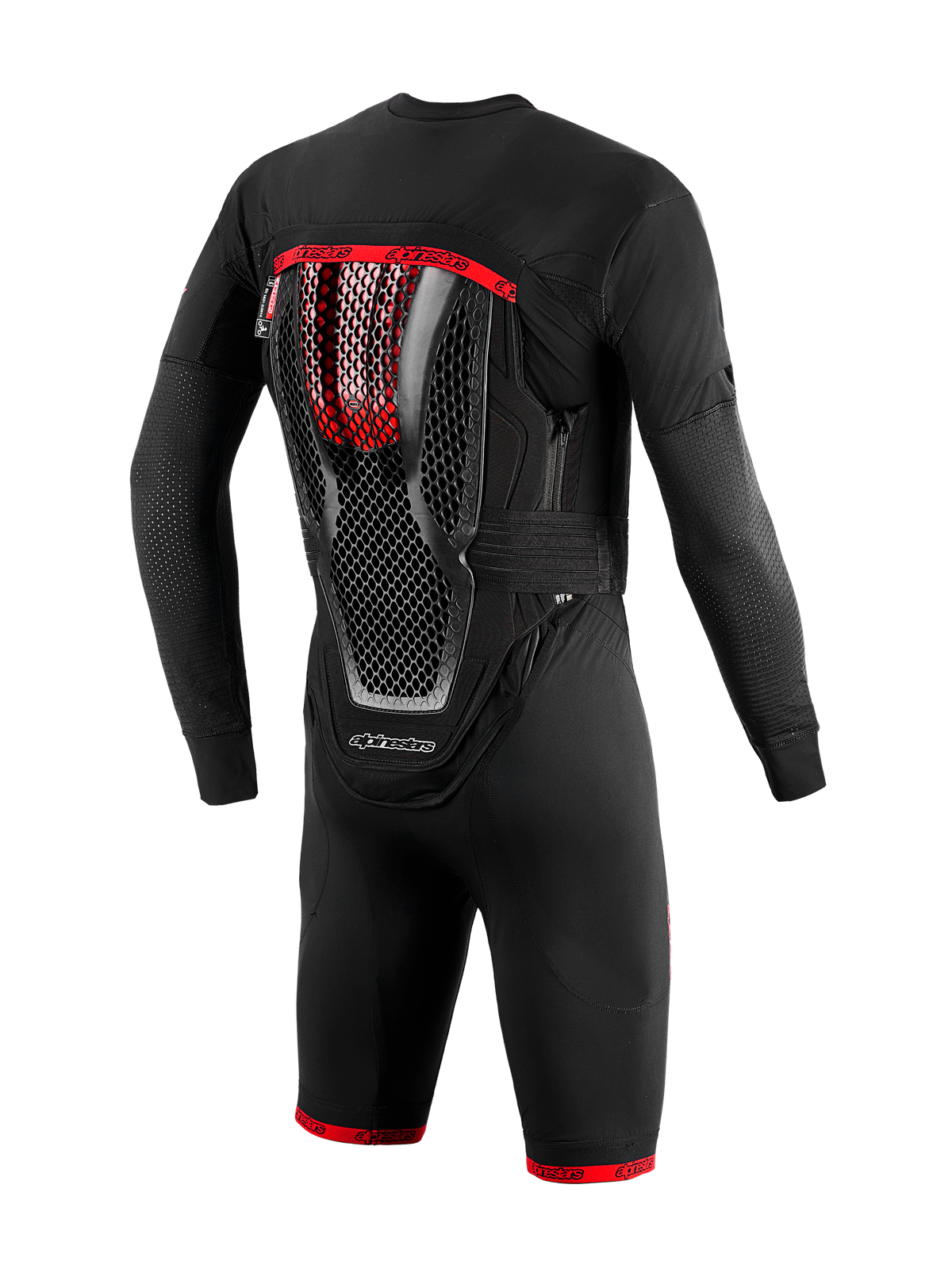 Airbag Tech-Air 10 V2 Race, intimo tecnico nero e rosso con paraschiena a nido d'ape integrato per uso in pista.