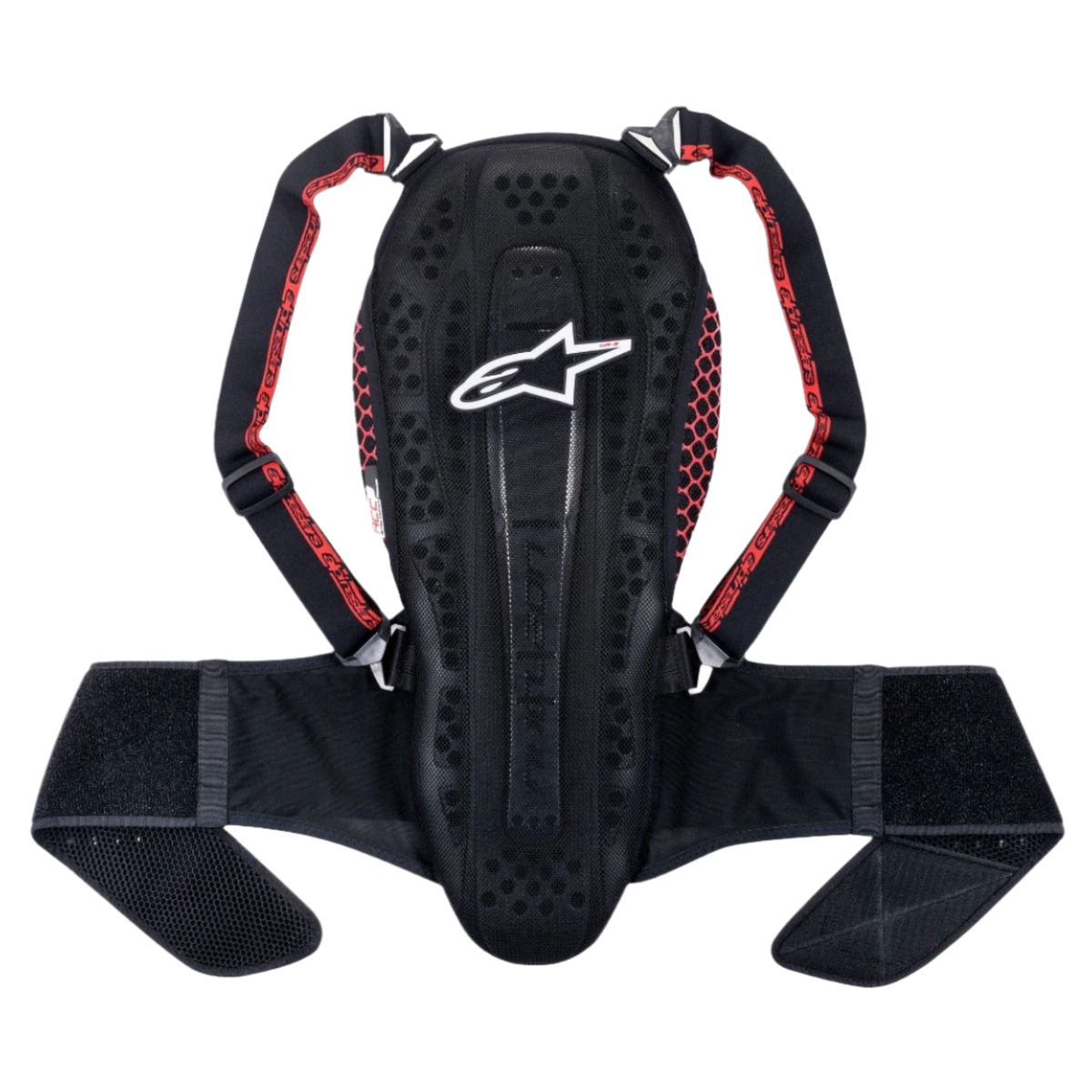 Alpinestars Nucleon KR-2 Back Protector, paraschiena da moto, Black Smoke Red, con design articolato stile vertebre, spallacci regolabili con accenti rossi e ampia fascia in vita, protezione leggera per la schiena
