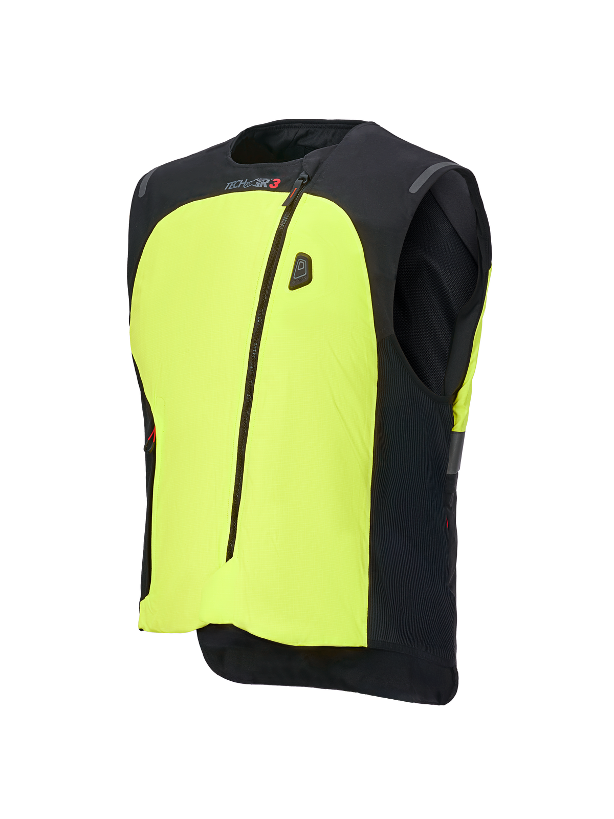 Alpinestars Tech-Air® 3 V2 System, gilet airbag da moto, nero e giallo fluo, con pannello frontale giallo neon, cerniera centrale, display di stato a LED integrato e logo Tech-Air, protezione airbag autonoma leggera per la guida su strada