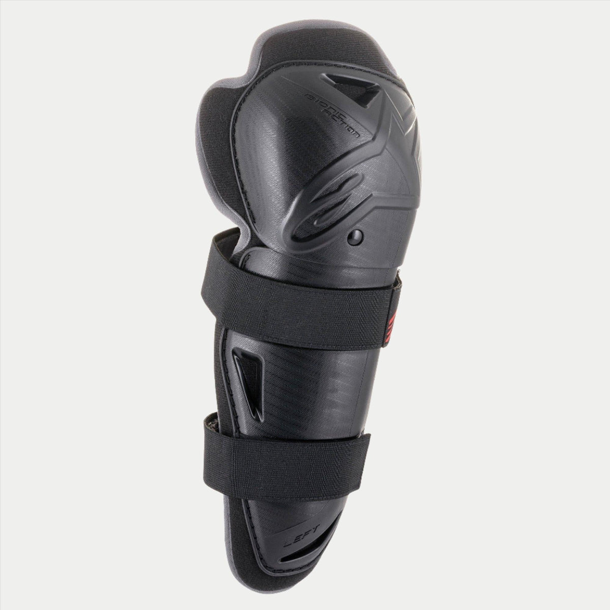 Alpinestars Youth Bionic Action Knee Protector, nero, protezione singola con doppie cinghie elasticizzate, guscio ergonomico asimmetrico in plastica con logo in rilievo, equipaggiamento protettivo da motocross e off-road per giovani piloti