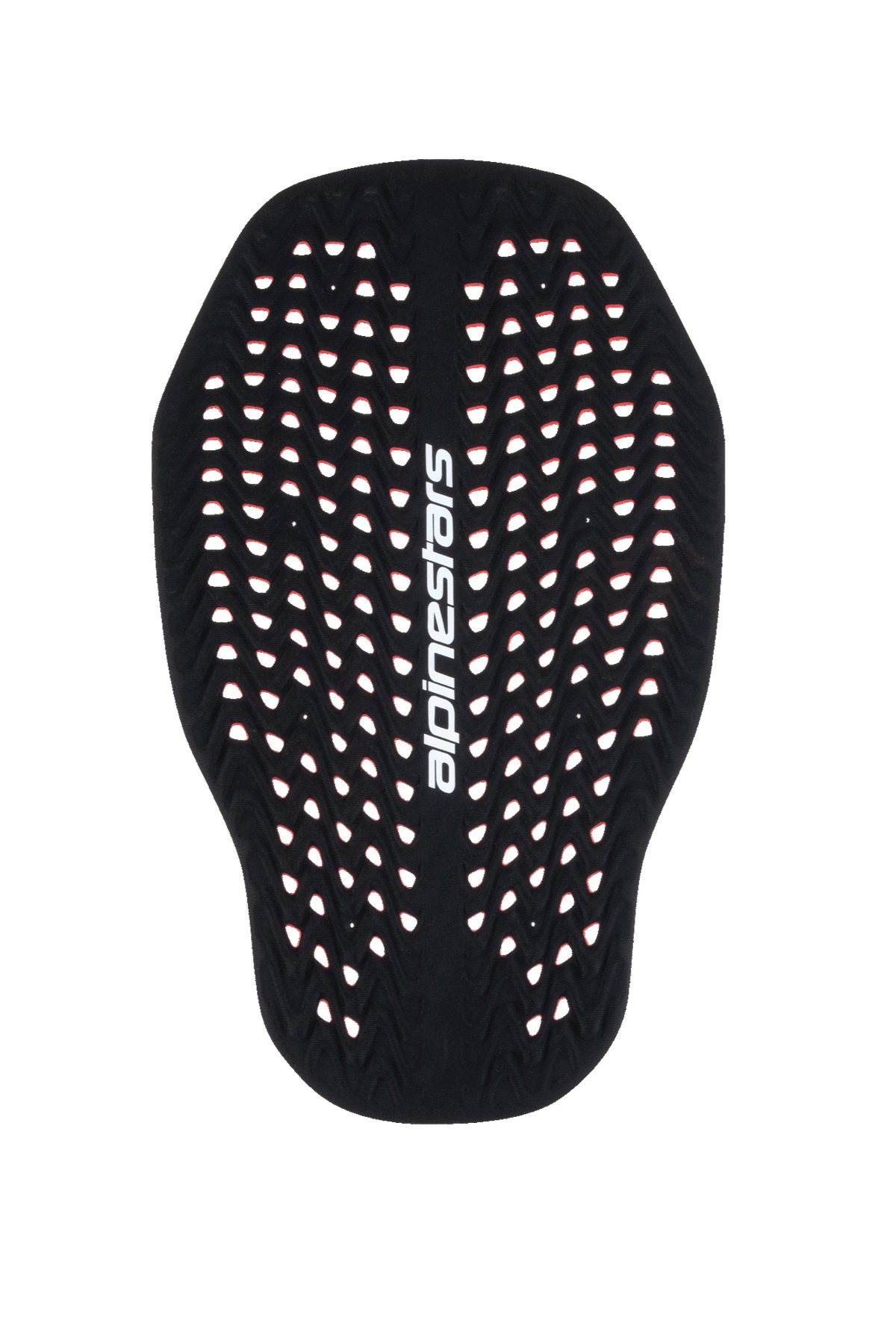 Alpinestars Nucleon Plasma Back Protector Insert, paraschiena da moto nero e rosso, struttura a nido d'ape altamente perforata per la ventilazione, branding Alpinestars bianco in verticale, protezione dagli impatti leggera e adattiva certificata CE Livello 2.
