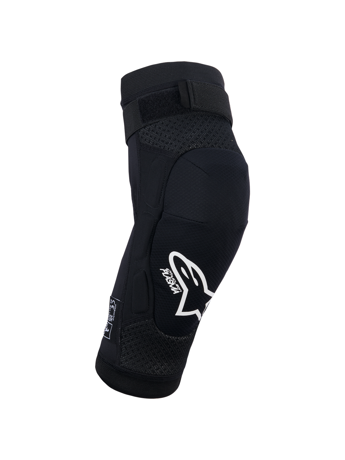 Alpinestars Bionic Plasma Youth Knee Protector, ginocchiera protettiva per ragazzi, nero, protezione per motocross, logo Alpinestars bianco e branding Plasma, struttura in mesh 3D, cinturino superiore regolabile, design ergonomico sagomato