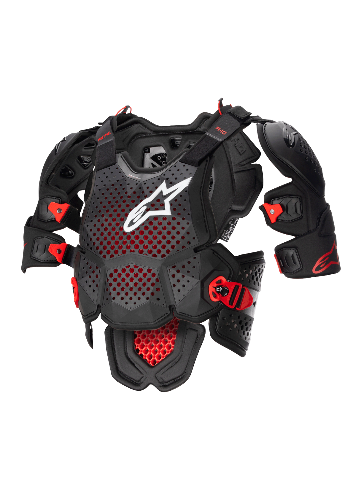 Alpinestars Protezione Torace Intera A-10 V2, protezione torace intera da motocross e off-road, nero e rosso, certificata CE livello 2, con struttura ventilata ibrida e logo bianco