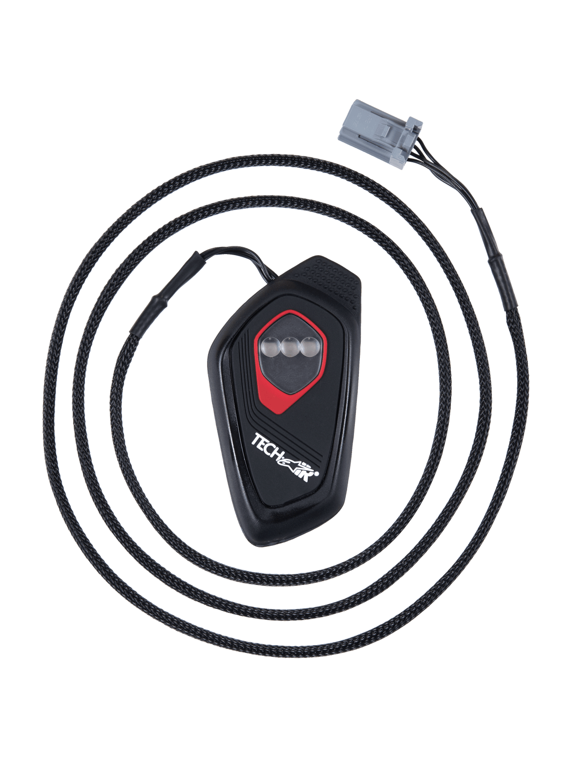 Alpinestars Tech-Air® 7X LED Display, unità di controllo elettronica nera a forma di goccia con profilo rosso, tre indicatori LED circolari, cavo intrecciato con connettore grigio, modulo display per sistema airbag da moto
