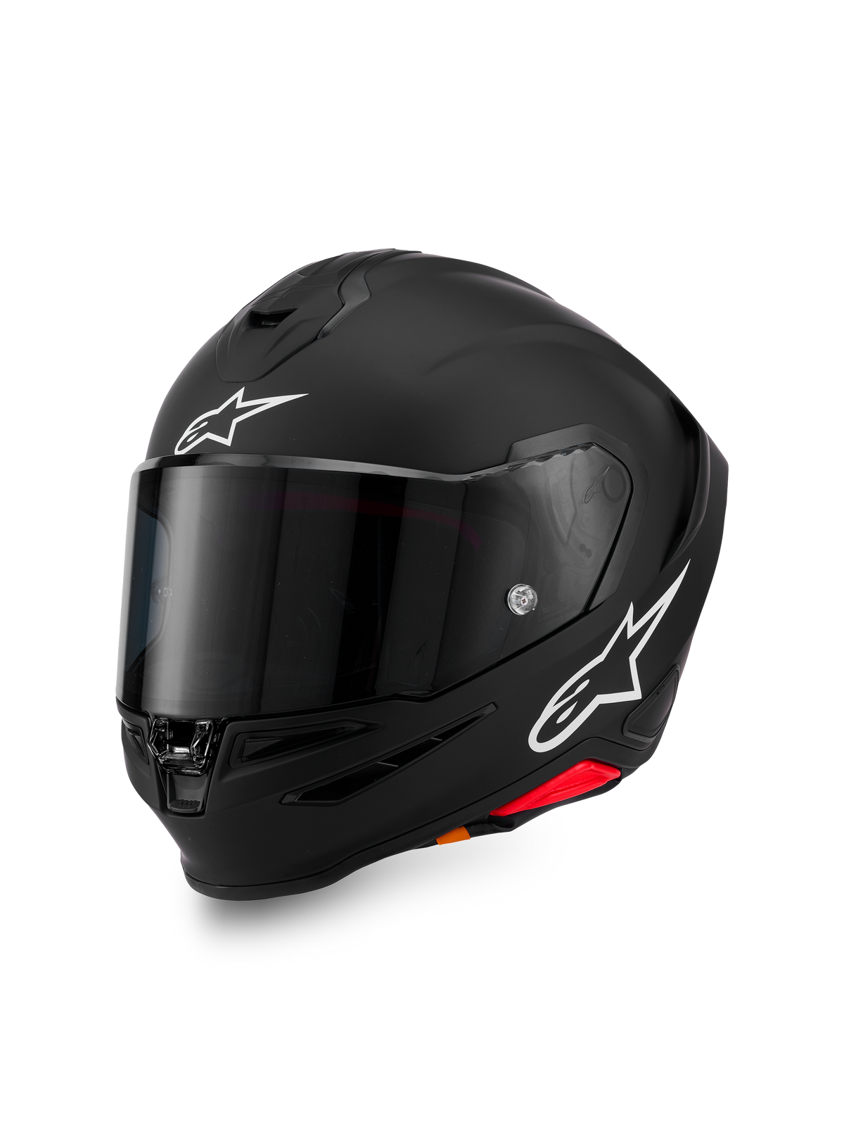 Casco Alpinestars S-R7 Solid, casco integrale da moto, nero opaco con loghi A-star bianchi, visiera scura, design aerodinamico per guida sportiva e racing