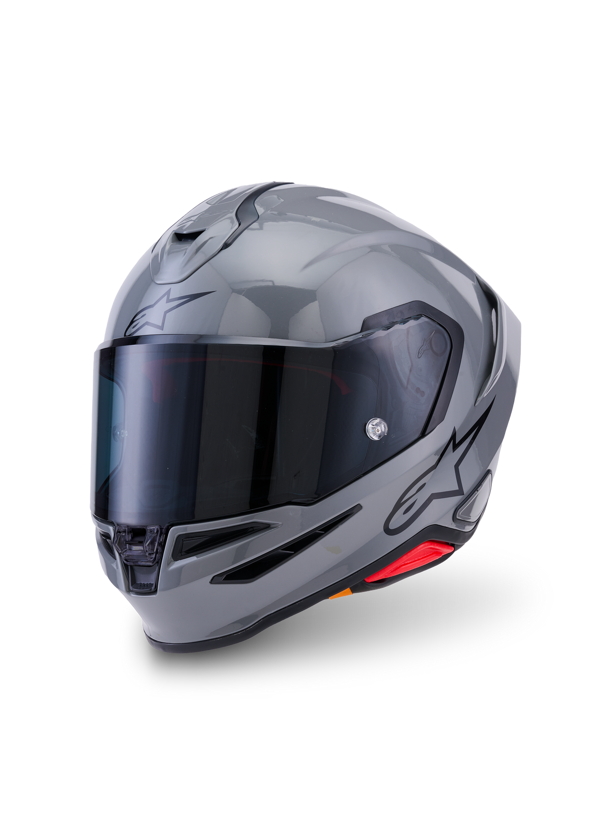 Casco Alpinestars S-R7 Solid, casco integrale da moto, grigio lucido, con visiera oscurata, calotta aerodinamica con spoiler integrato, prese d'aria e logo Alpinestars nero sul lato