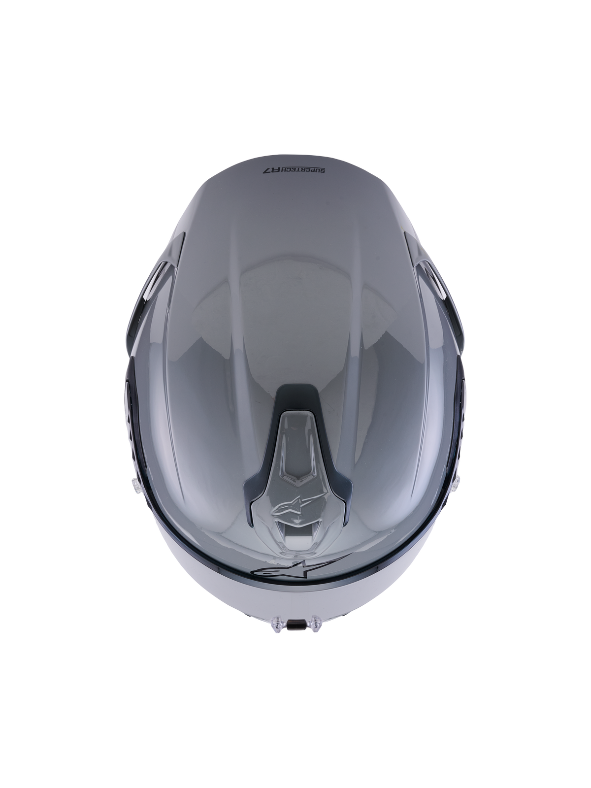 Alpinestars Casco S-R7 Solid, grigio lucido, vista dall'alto che mette in risalto il design aerodinamico della calotta e le prese di ventilazione superiori scorrevoli integrate