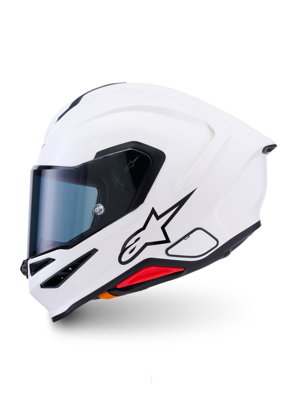 Casco Alpinestars S-R7 Solid, casco integrale da moto, bianco lucido, calotta aerodinamica con spoiler posteriore integrato, visiera trasparente e inserti plasma di assorbimento urti