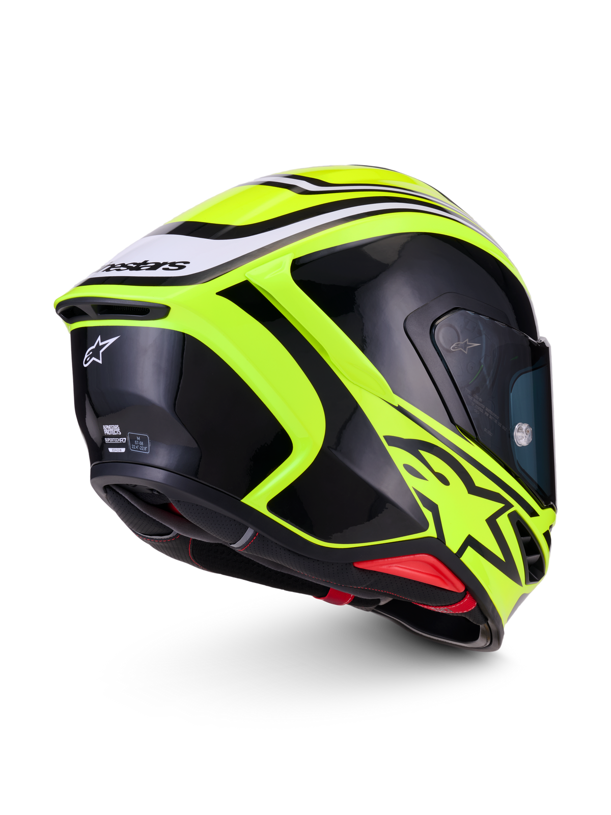 Alpinestars S-R7 Zeal Casco, casco integrale da moto racing, giallo fluo, nero e bianco, con spoiler aerodinamico e logo posteriore