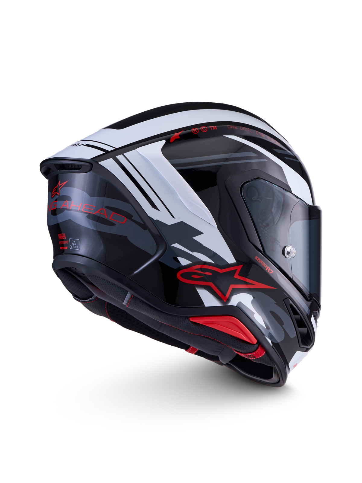 Alpinestars S-R7 A-Core Casco ECE06/DOT, casco integrale da moto racing, nero, bianco e rosso, costruzione in composito di carbonio con aerodinamica avanzata