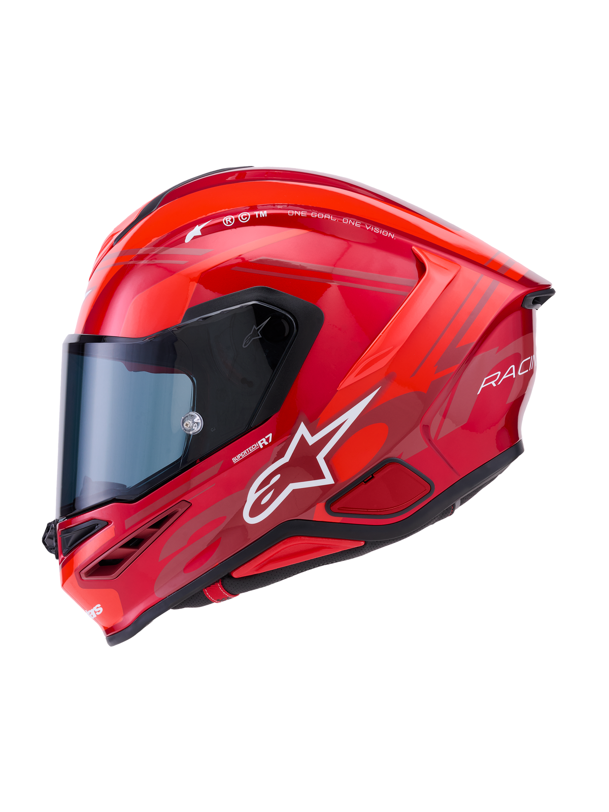 Alpinestars Casco S-R7 A-Core ECE 22.06, casco integrale da moto racing, rosso e bianco lucido