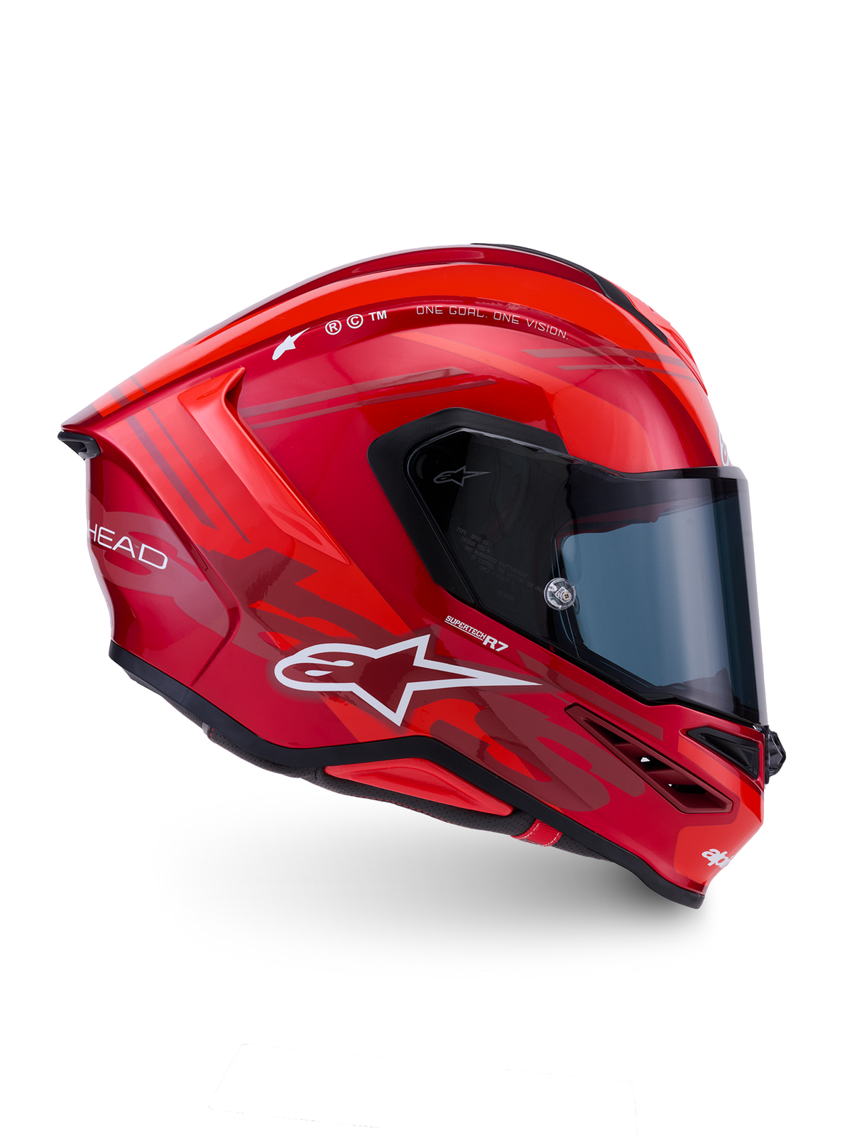 Casco Alpinestars S-R7 A-Core ECE 22.06, casco integrale da moto racing, rosso e bianco lucido con spoiler aerodinamico