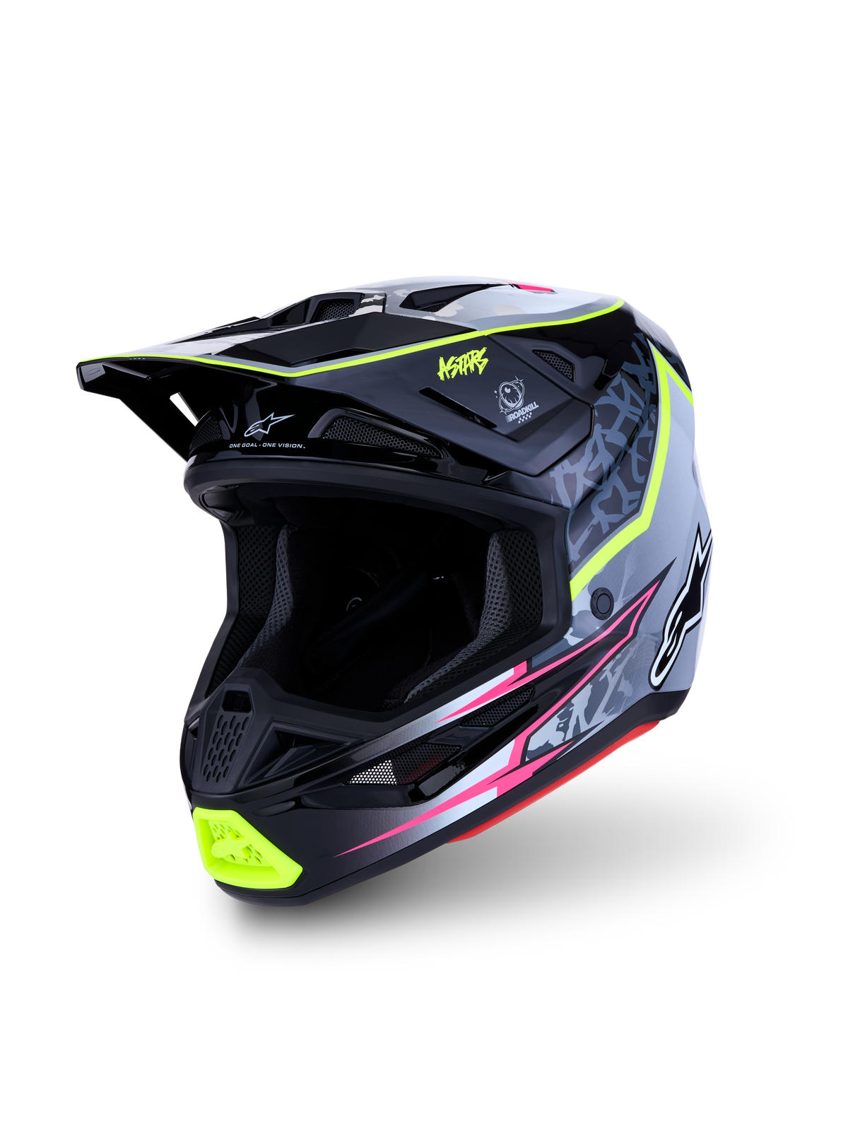 Casco Alpinestars S-M7 Blaster ECE06, per motocross, nero e grigio con dettagli giallo fluorescente, calotta composita, certificato ECE 22.06