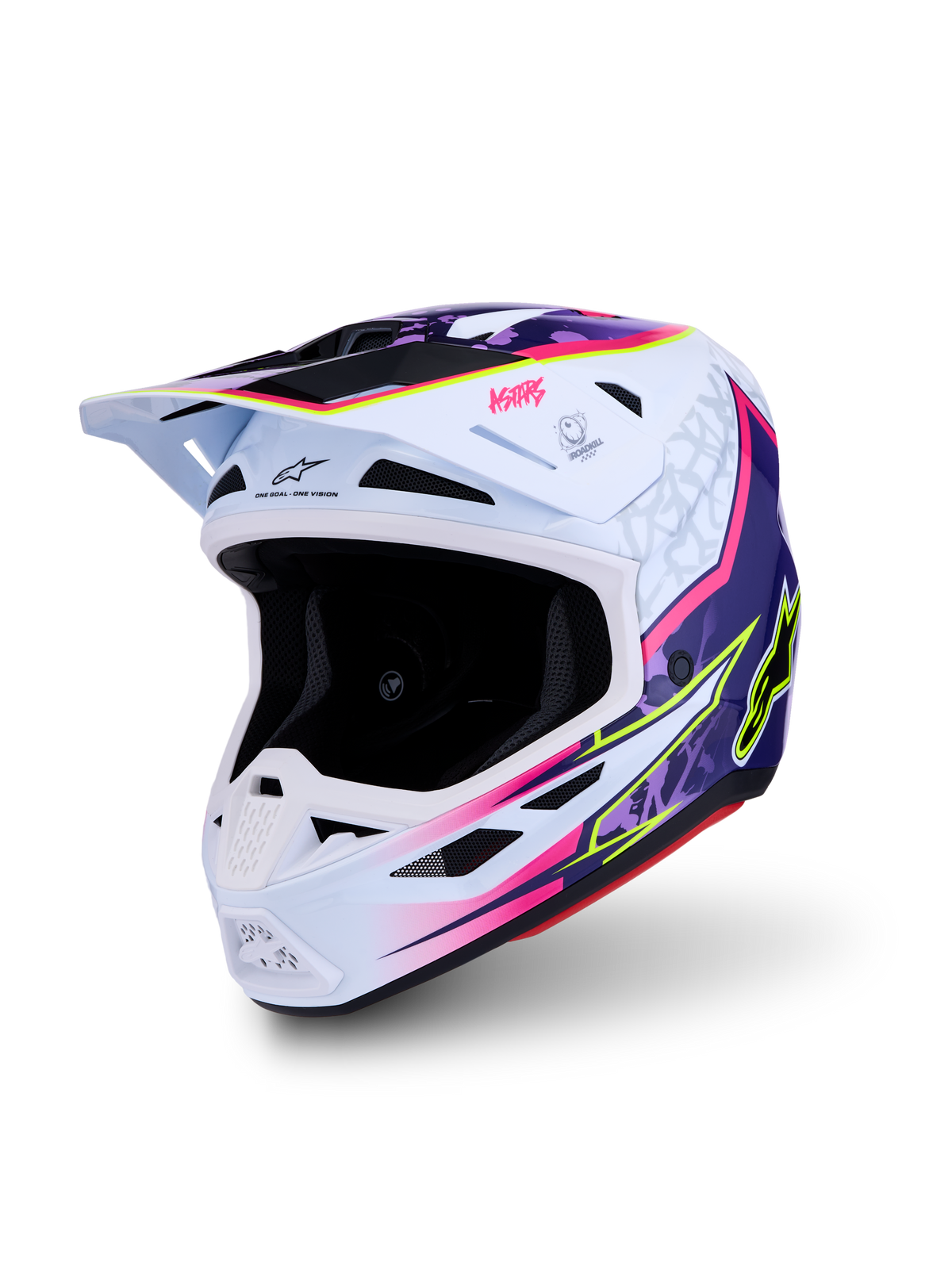 Alpinestars casco S-M7 Blaster ECE06, casco da motocross bianco, viola e rosa, calotta aerodinamica, certificato ECE 22.06