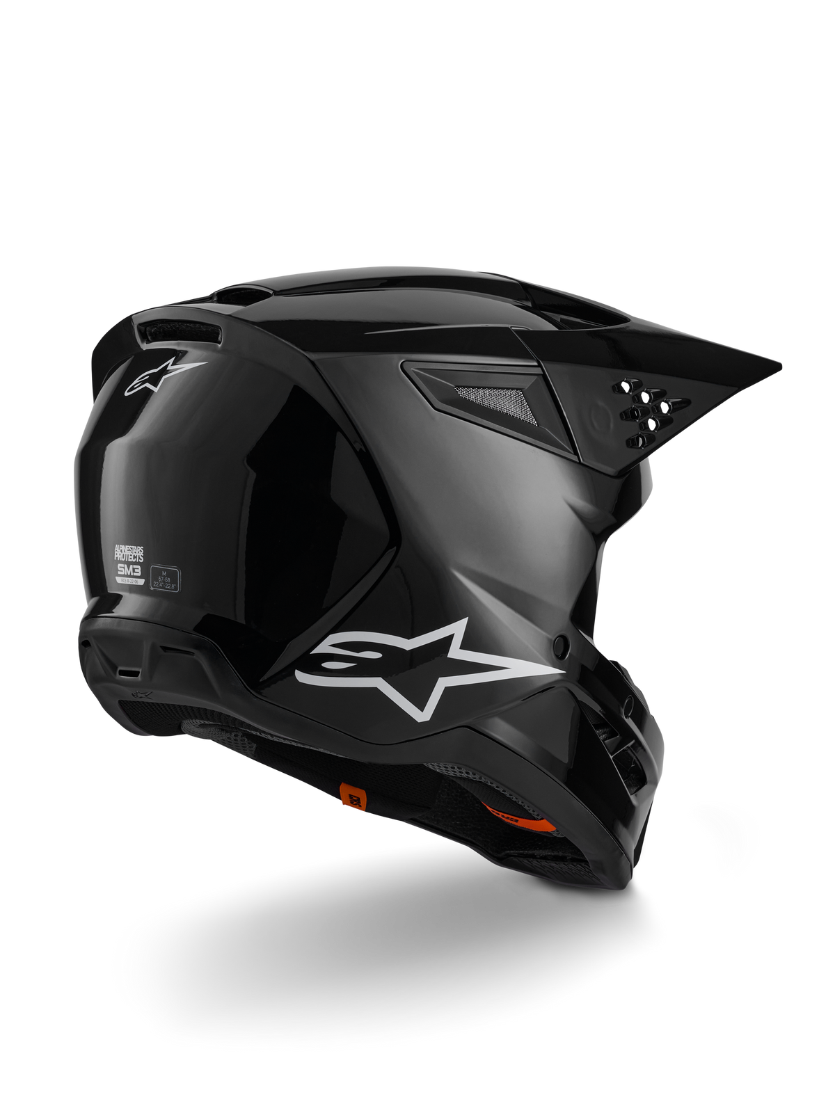Alpinestars S-M3 Solid Helmet, casco da motocross, nero lucido, con calotta termo-iniettata, visiera integrata e sistema di ventilazione ad alto flusso, design professionale per guida off-road ed enduro