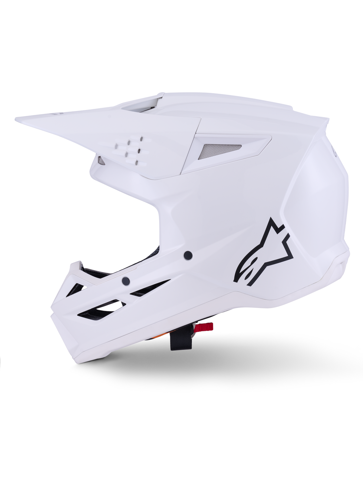 Casco Alpinestars S-M3 Solid, casco da motocross, bianco lucido, caratterizzato da un design aerodinamico, visiera integrata e molteplici porte di ventilazione per corse fuoristrada