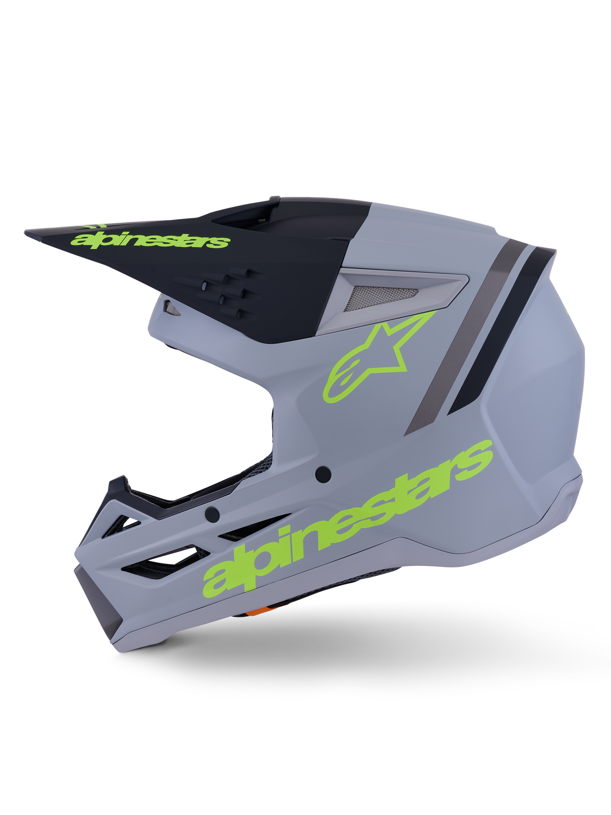 Casco Alpinestars S-M3 Radium, casco da motocross, verde, nero e giallo fluo opaco, calotta termo-iniettata con visiera integrata e porte di ventilazione ad alto flusso, progettato per la guida MX ed Enduro