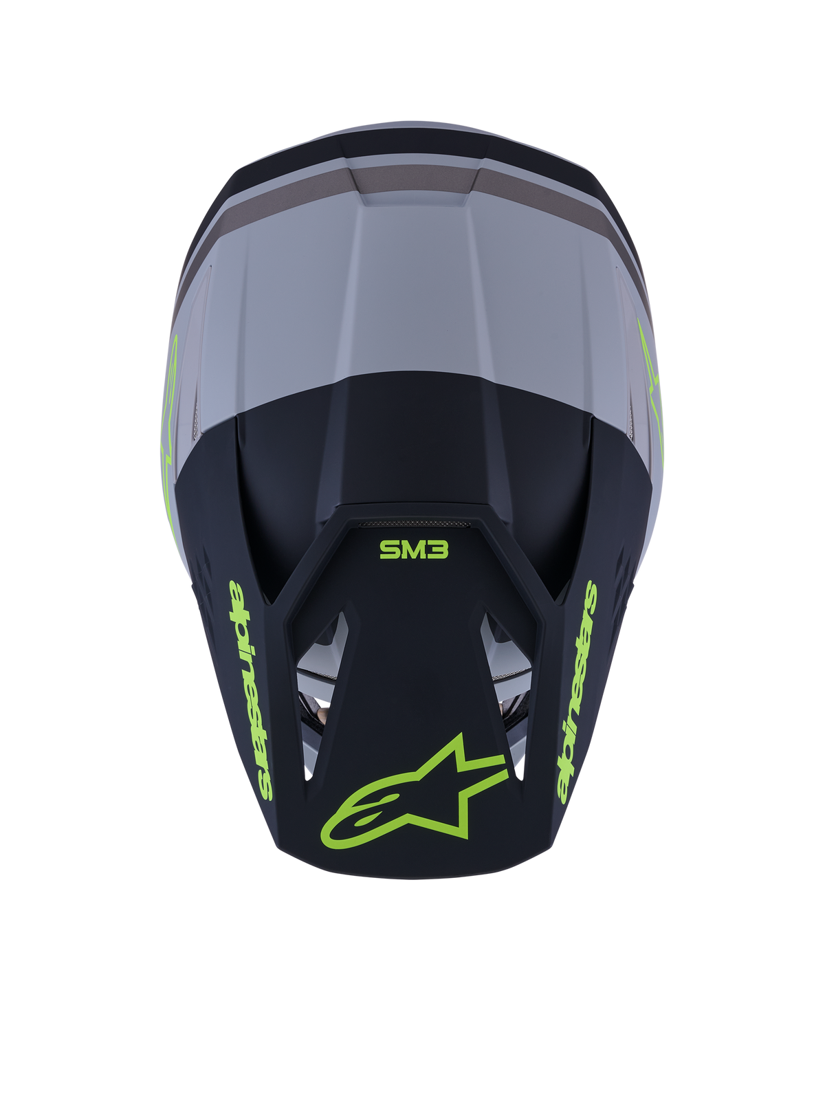 Casco Alpinestars S-M3 Radium, casco da motocross, verde, nero e giallo fluo opaco, finitura opaca con molteplici prese d'aria, design aerodinamico con visiera integrata, equipaggiamento protettivo specializzato per corse off-road e MX