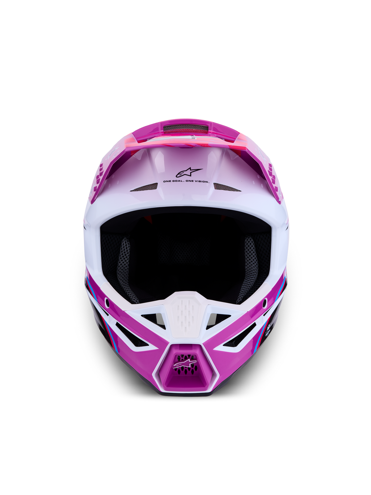 Casco Alpinestars SM3 Falcon ECE06, casco da motocross viola e bianco con ventilazione avanzata per protezione fuoristrada.