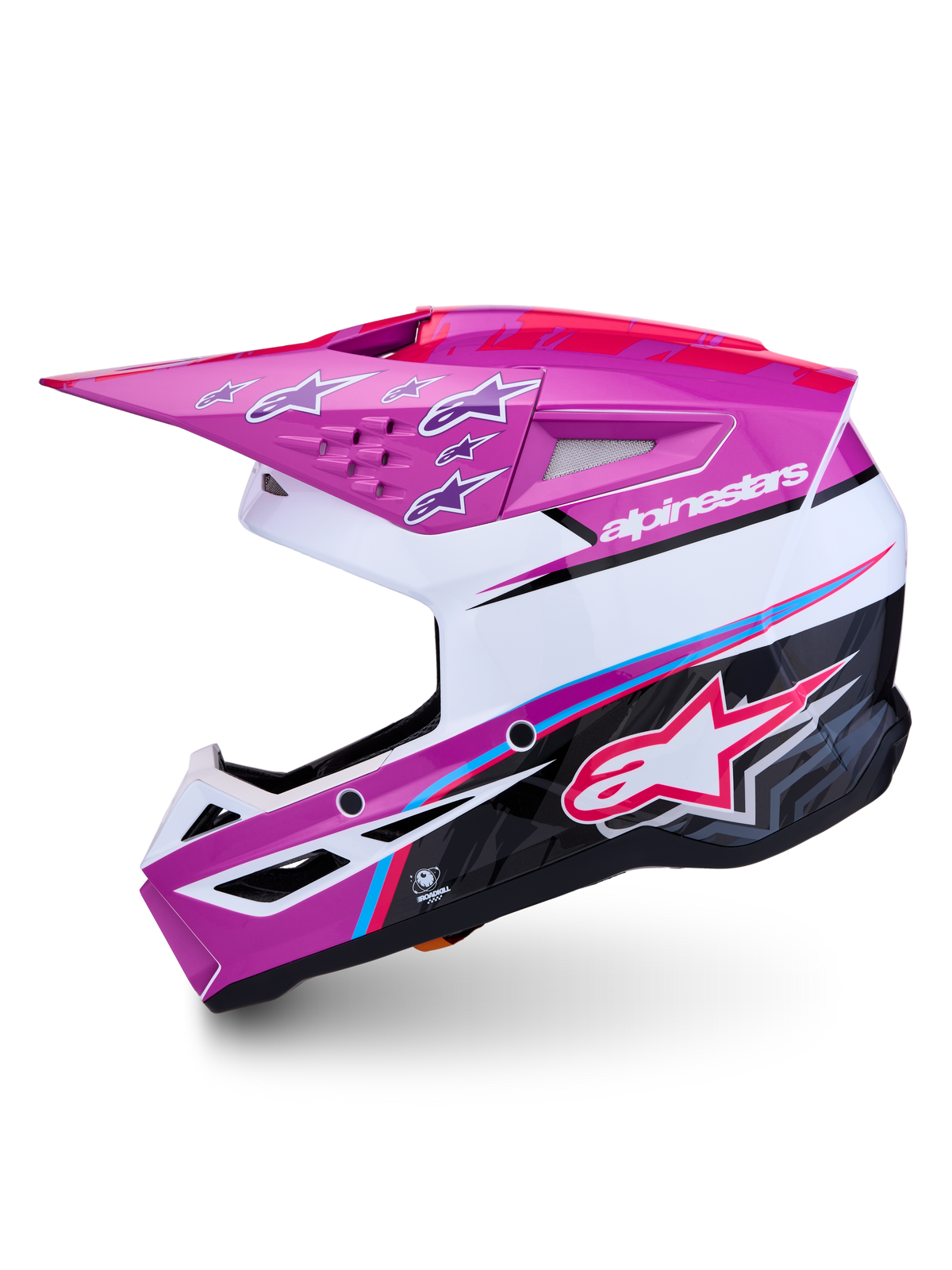Alpinestars Casco SM3 Falcon ECE06, casco da motocross e fuoristrada, viola e bianco, finitura lucida, sistema di ventilazione e protezione dagli impatti, omologato ECE 22.06