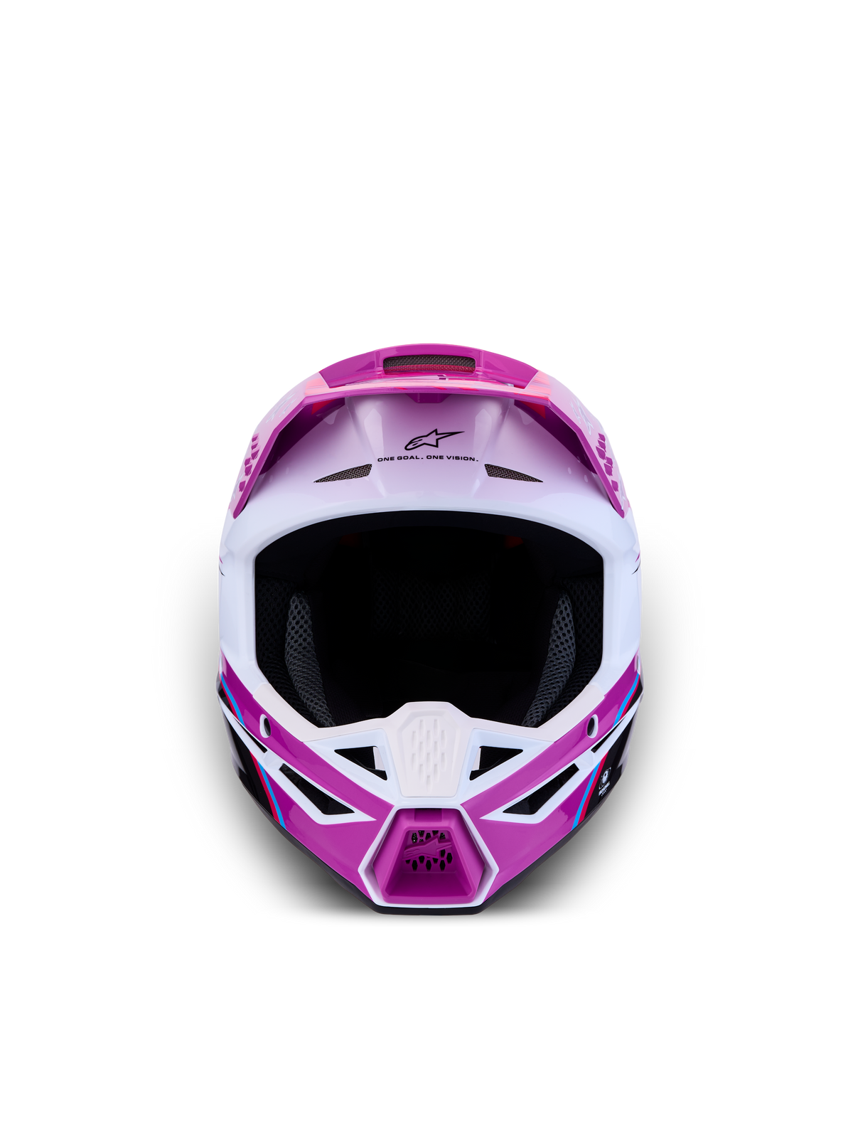 Alpinestars Casco SM3 Falcon Ragazzo ECE06, casco da motocross per ragazzi, viola e bianco, vista frontale, calotta leggera con ventilazione avanzata per prestazioni fuoristrada.