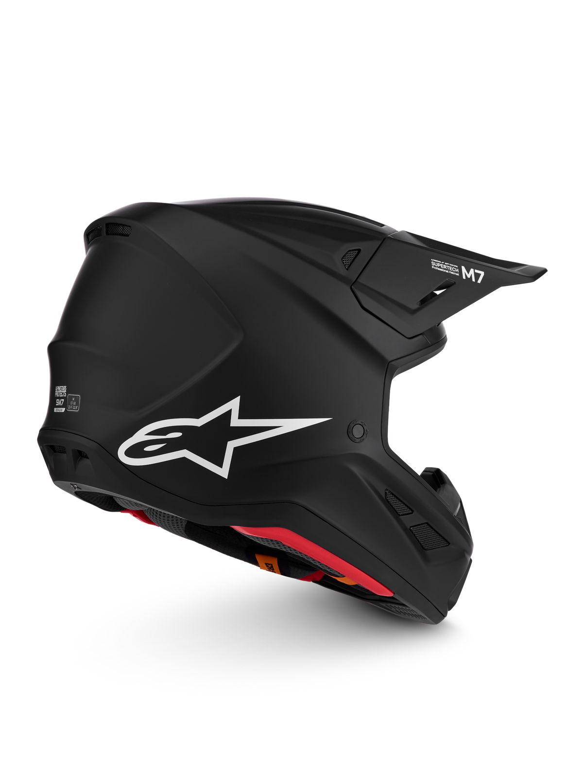 Alpinestars S-M7 Solid ECE06, casco da motocross nero opaco con logo a stella bianco, design aerodinamico con ventilazione superiore, certificato CE
