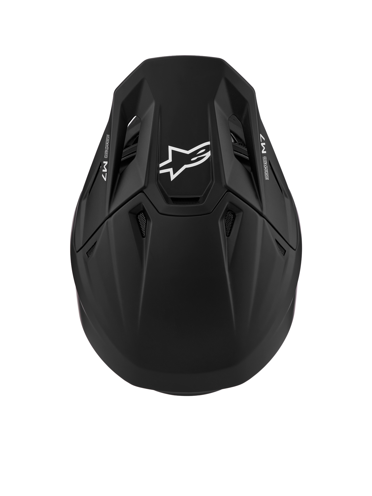 Casco Alpinestars S-M7 Solid ECE06 nero opaco, casco da motocross aerodinamico certificato ECE 22.06 con logo bianco.