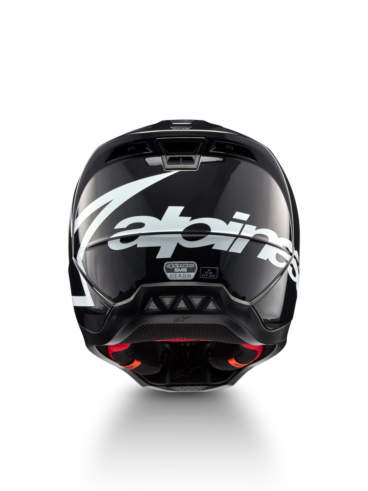 Alpinestars Casco S-M5 Corp, casco da motocross grigio scuro lucido, vista posteriore con logo bianco, certificato ECE 22.06