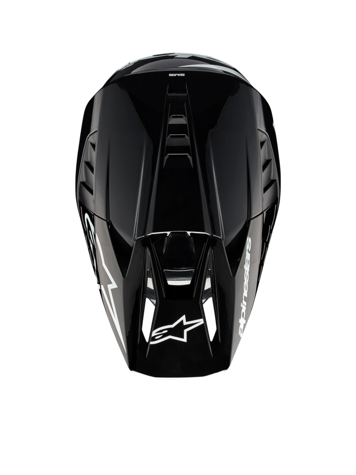 Alpinestars casco S-M5 Corp, casco da motocross grigio scuro lucido, ECE 22.06, vista dall'alto con ventilazione.