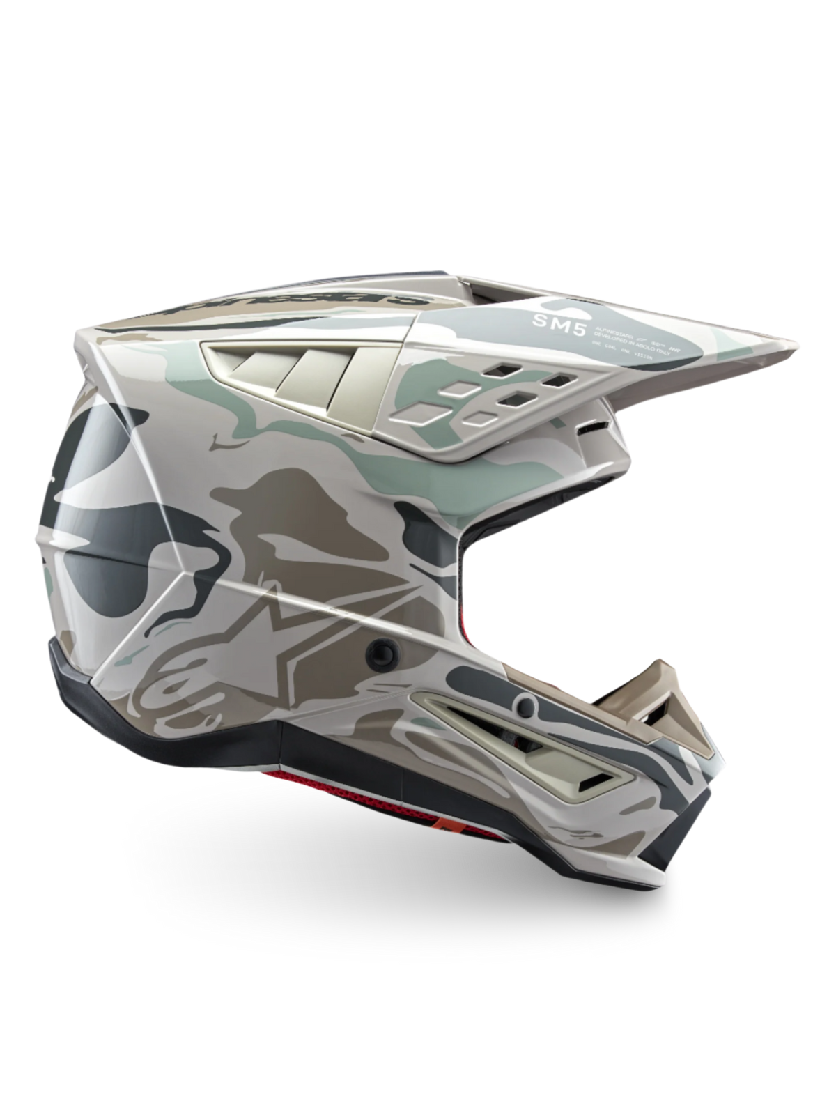 Alpinestars Casco S-M5 Mineral, casco da motocross e off-road, grigio caldo e verde celeste, certificato ECE 22.06