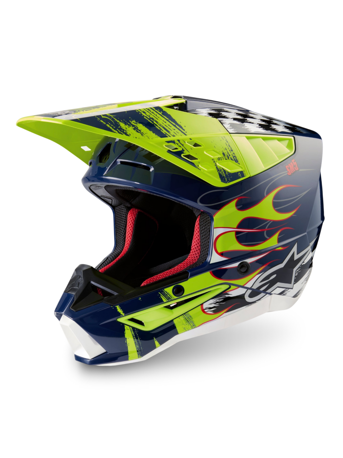 Alpinestars Casco S-M5 Rash ECE 22.06, casco da motocross blu notte marina e giallo fluo lucido, protezione off-road certificata.