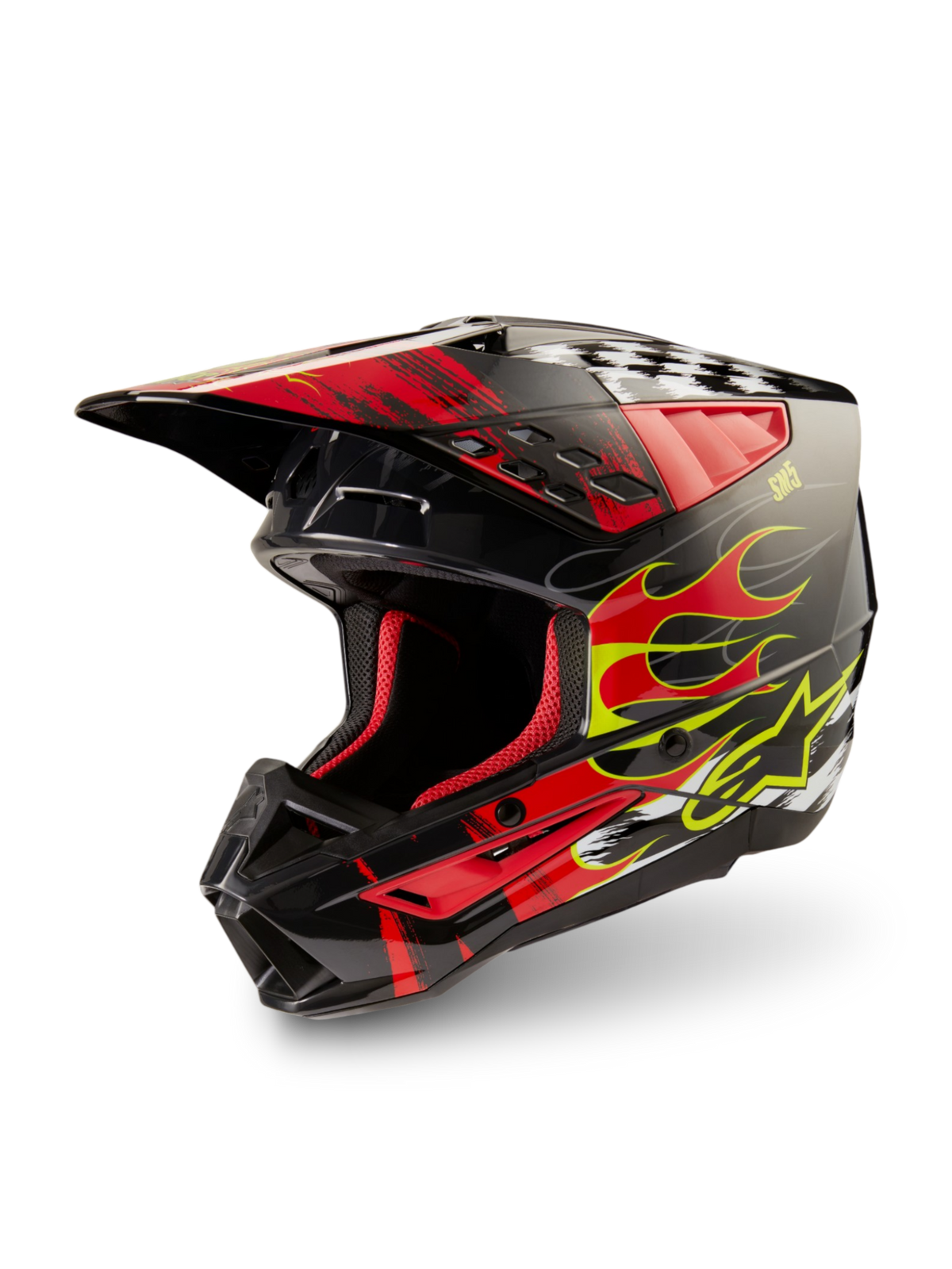 Alpinestars Casco S-M5 Rash ECE 22.06, casco motocross grigio scuro e rosso lucido con fiamme, certificato ECE