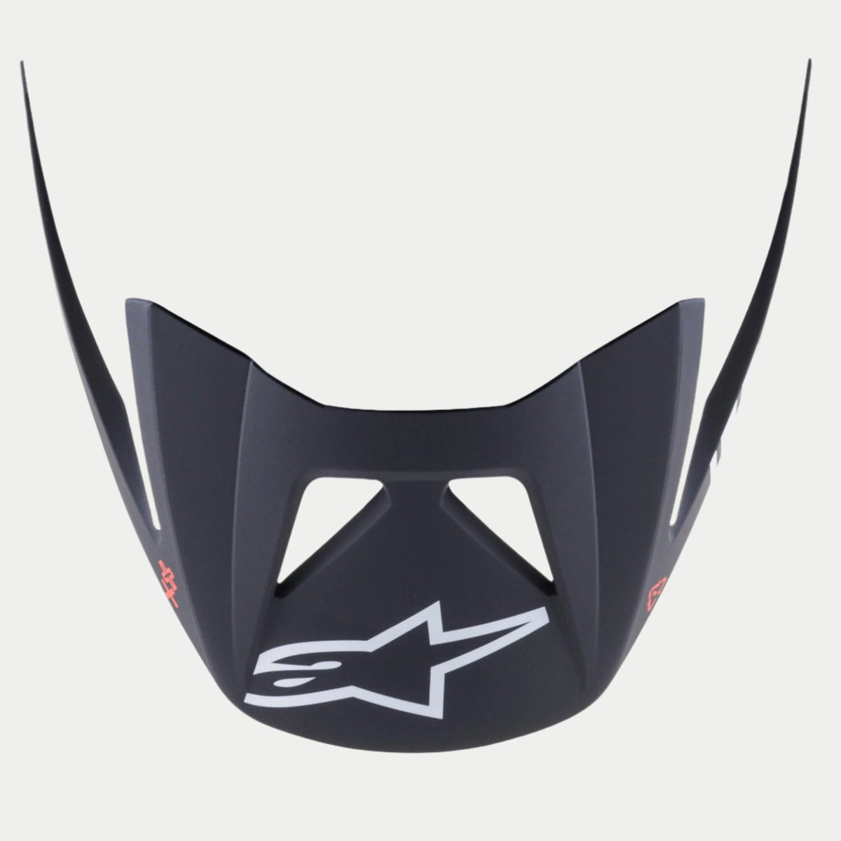 Alpinestars Visor Vector Tech A1, visiera di ricambio per casco MTB, finitura nero e grigio chiaro opaco, logo Astars bianco prominente sul davanti, design angolare a scatto con aperture di ventilazione