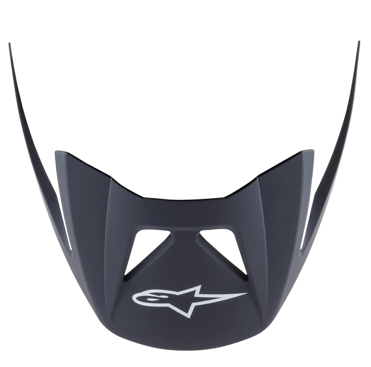 Alpinestars Visiera Vector Pro A2, visiera di ricambio per casco MTB, nero opaco Ebony, con logo Astars bianco frontale, forma aerodinamica angolare con aperture di ventilazione, finitura in plastica opaca