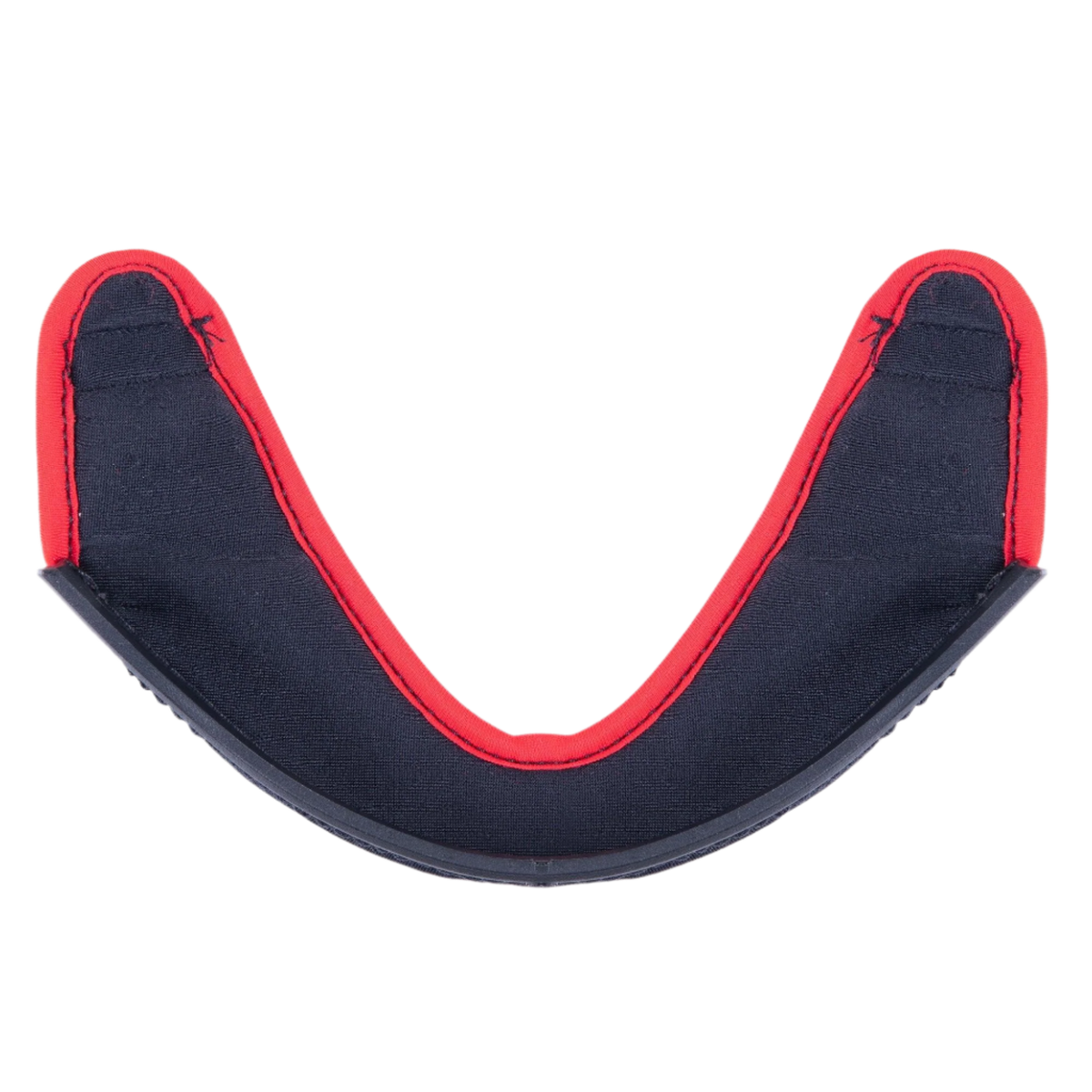 Alpinestars Supertech R10 Chin Curtain, accessorio per casco, tessuto grigio scuro con un evidente bordo cucito rosso e un bordo curvo in plastica nera, ricambio ufficiale per caschi S-R10
