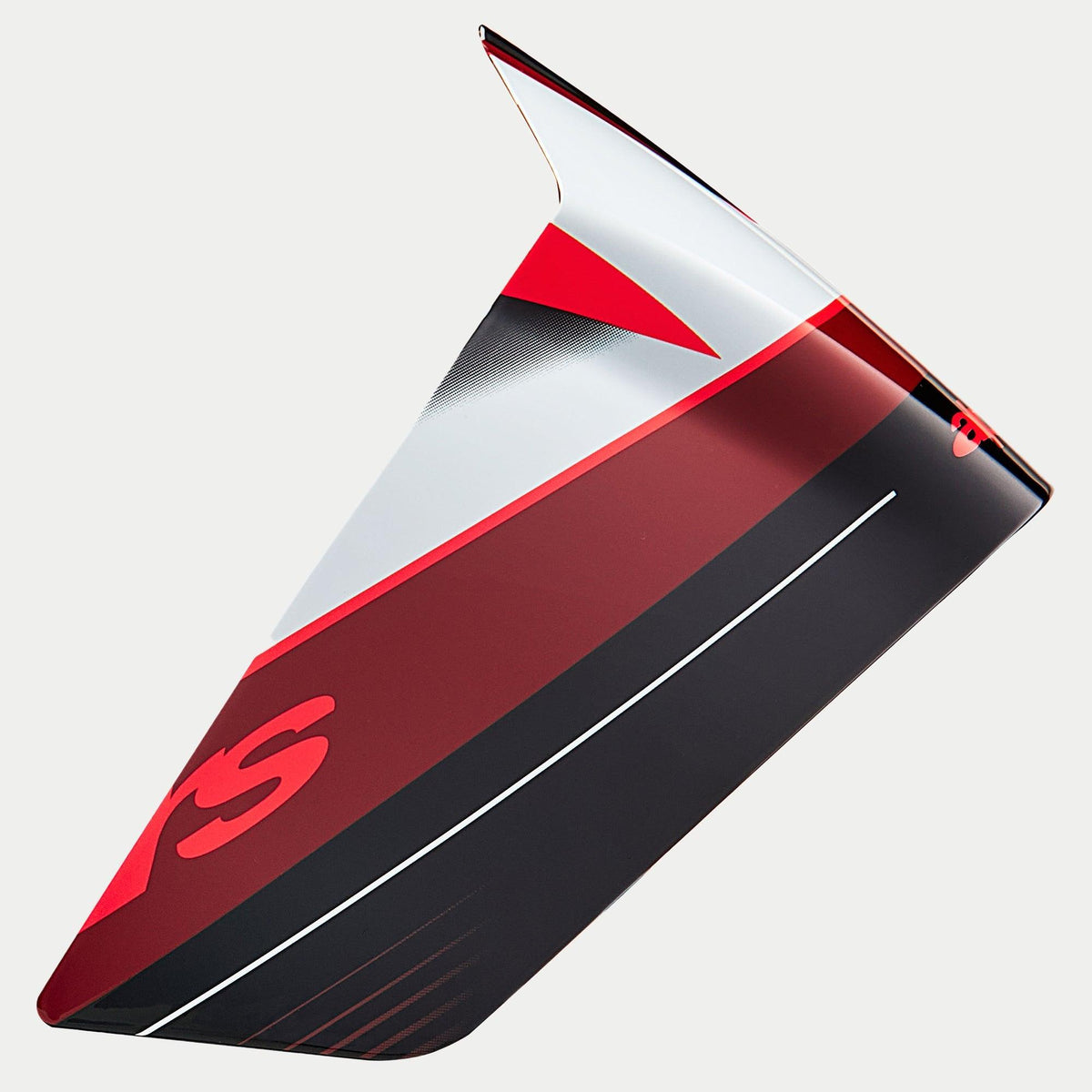 Alpinestars Supertech R10 Team Race Spoiler, accessorio per casco, nero, carbonio, rosso e bianco lucido, componente aerodinamico di ricambio con angoli vivi e motivi grafici, finitura lucida per caschi racing