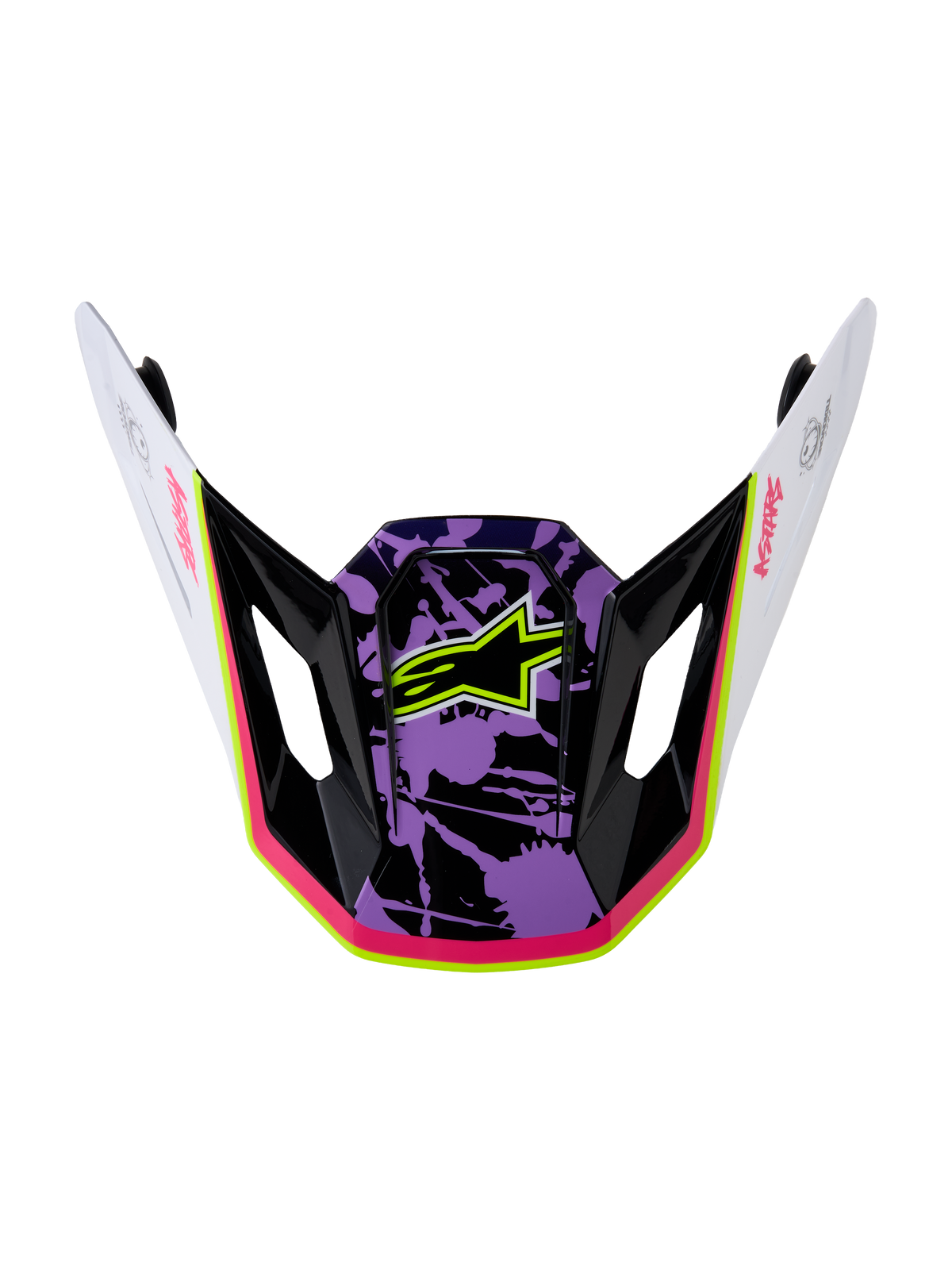 Alpinestars Visiera S-M7 Blaster, visiera di ricambio per casco motocross MX, viola, rosa e bianca lucida, logo a stella.