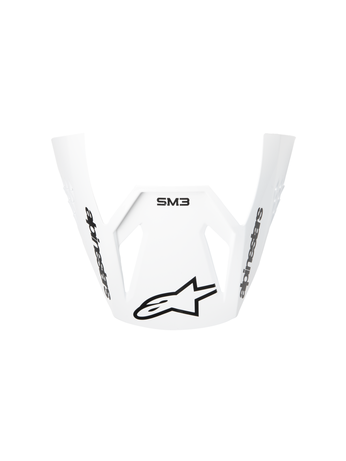 Alpinestars S-M3 Radium ECE06 Visor, visiera di ricambio bianca per casco da moto, design aerodinamico curvo con loghi Alpinestars neri e branding SM3, plastica resistente per prestazioni motocross