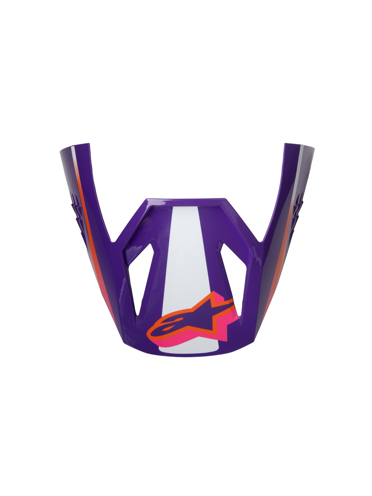 Visiera Alpinestars S-M3 Heat ECE06, visiera per casco da moto, viola, bianca e rosa, finitura lucida, accenti arancioni con logo stella, design angolare con aperture sportive