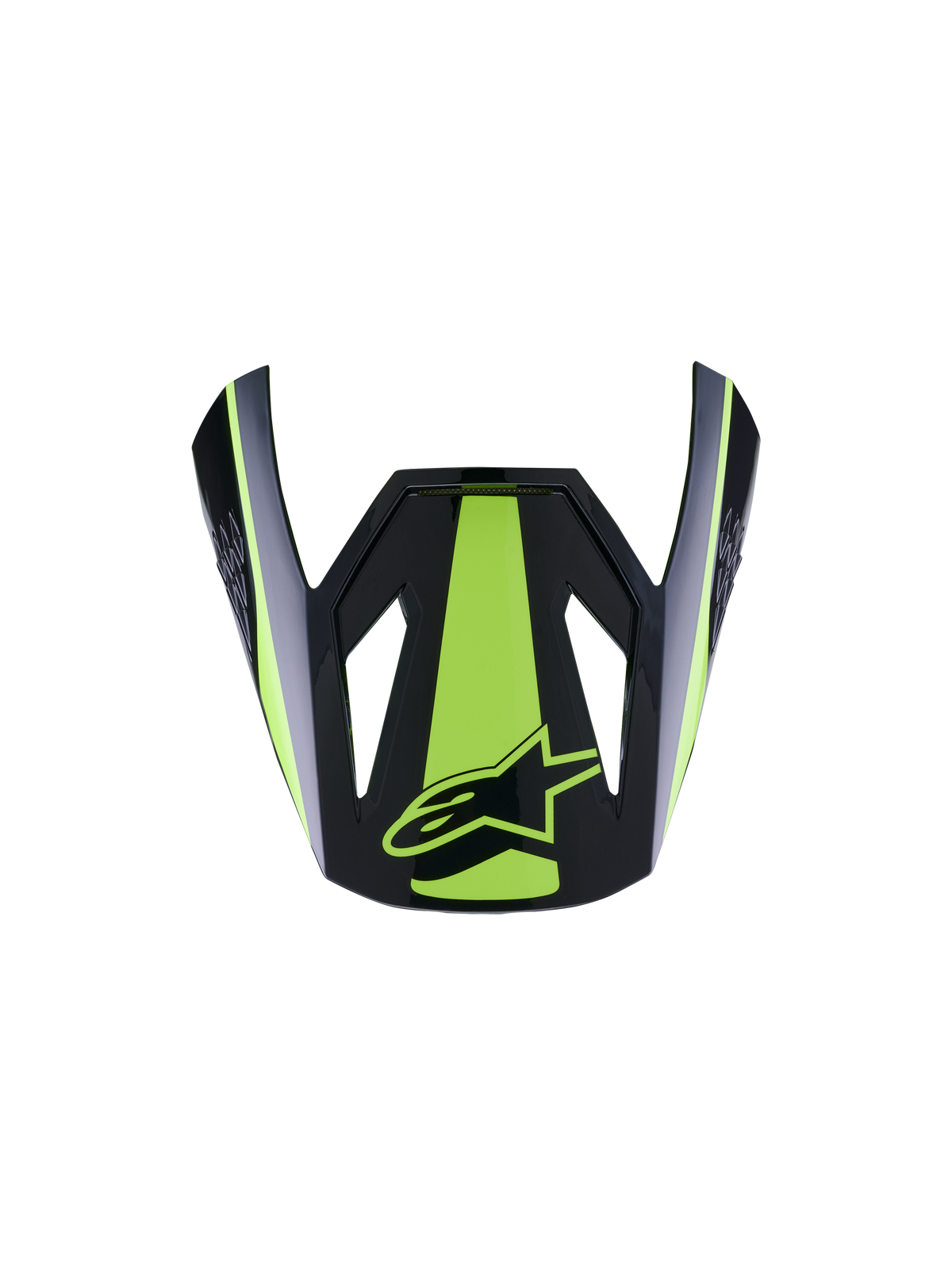 Alpinestars S-M3 Heat Visor ECE06, visiera per casco da moto, giallo fluo e nero lucido, con un'audace striscia centrale e accenti laterali giallo fluo, finitura nera lucida con logo a stella giallo, design aerodinamico del frontino per caschi da motocross