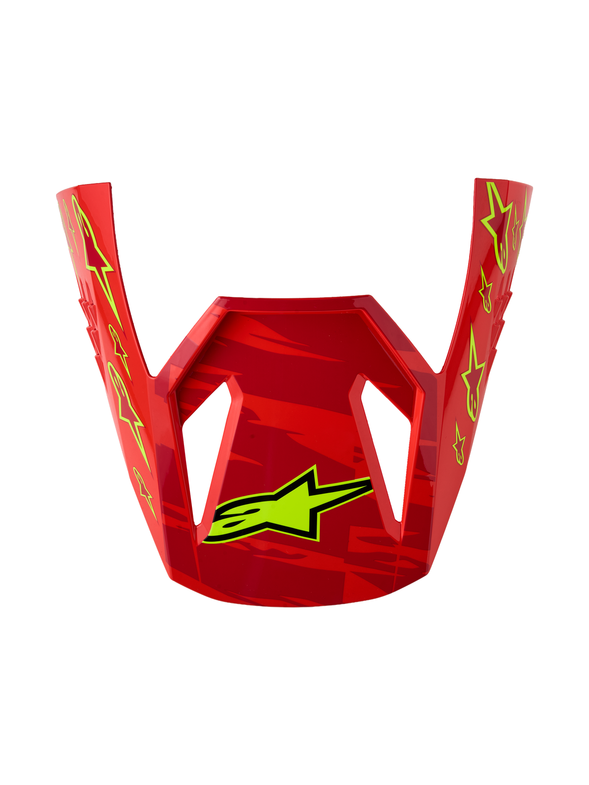 Alpinestars visiera S-M3 Falcon ECE06, parte di ricambio per casco motocross, rossa e gialla fluo con grafiche a stella.