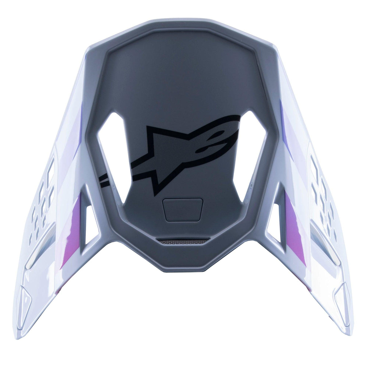 Alpinestars Supertech M10 Daytona 23 LE Visor, visiera di ricambio per motocross, grigio Haze con accenti viola e bianchi, con logo nero sulla parte interna, design leggero e ventilato per gare MX