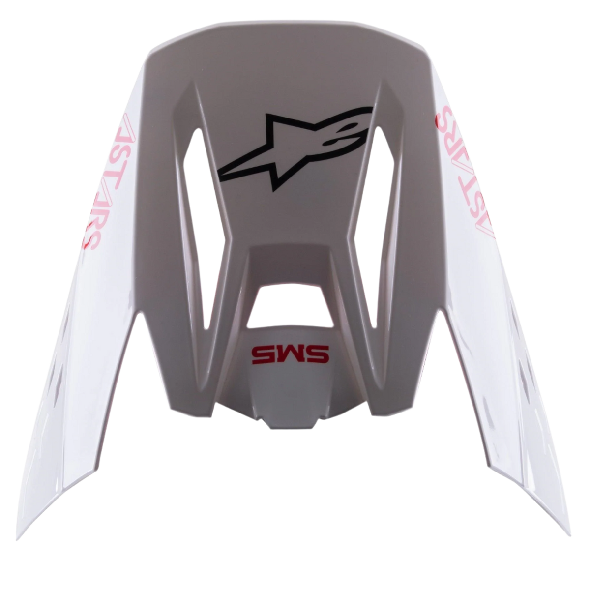 Alpinestars Visiera S-M5 Bond Bianco Rosso Lucido, frontino di ricambio per casco da motocross, finitura bianca lucida con loghi 'SM5' e 'ASTARS' rossi, logo a stella nero centrale, accessorio ad aggancio rapido per fuoristrada